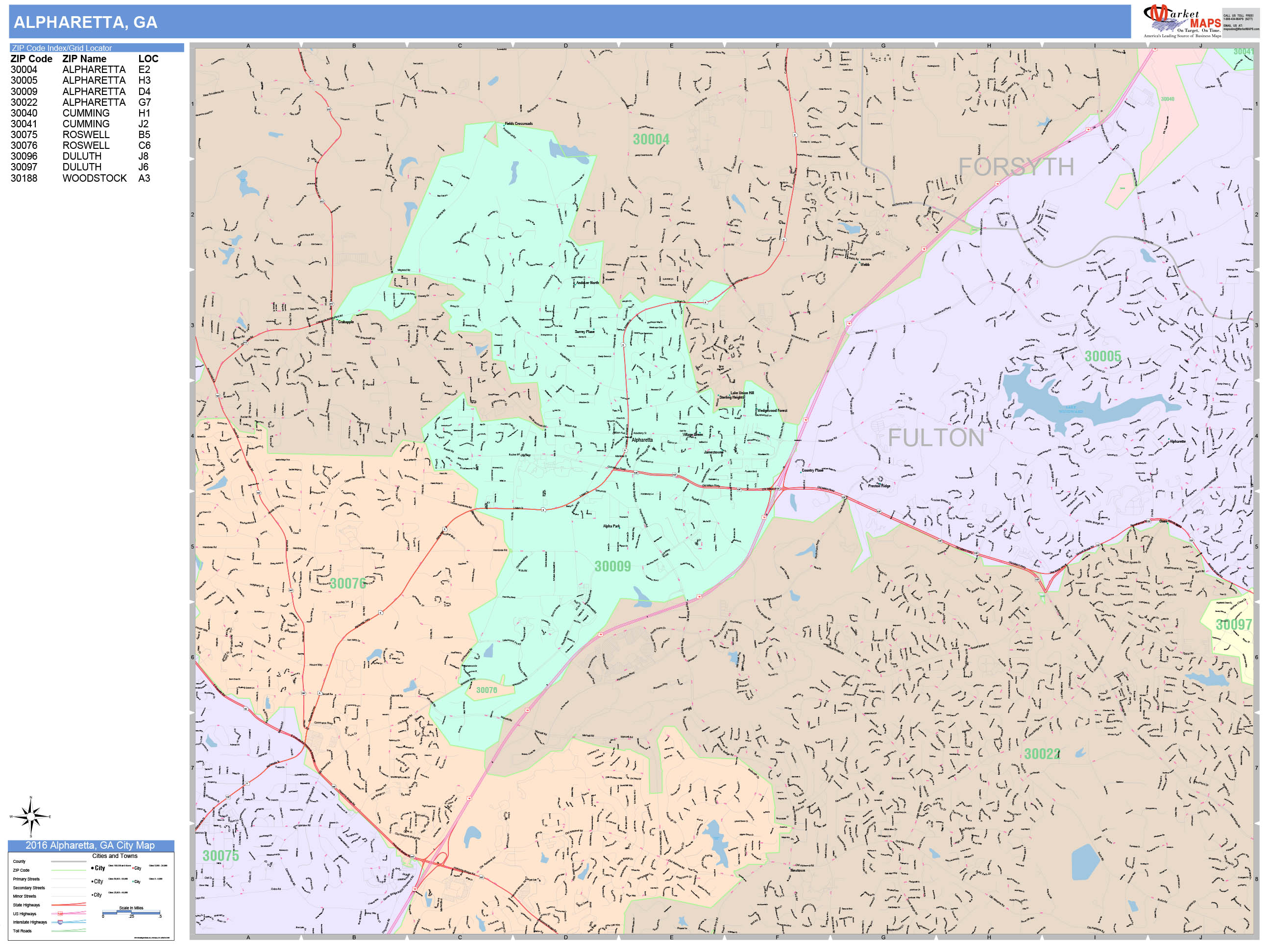 Alpharetta Wall Map (Color Cast Style) by MarketMAPS
