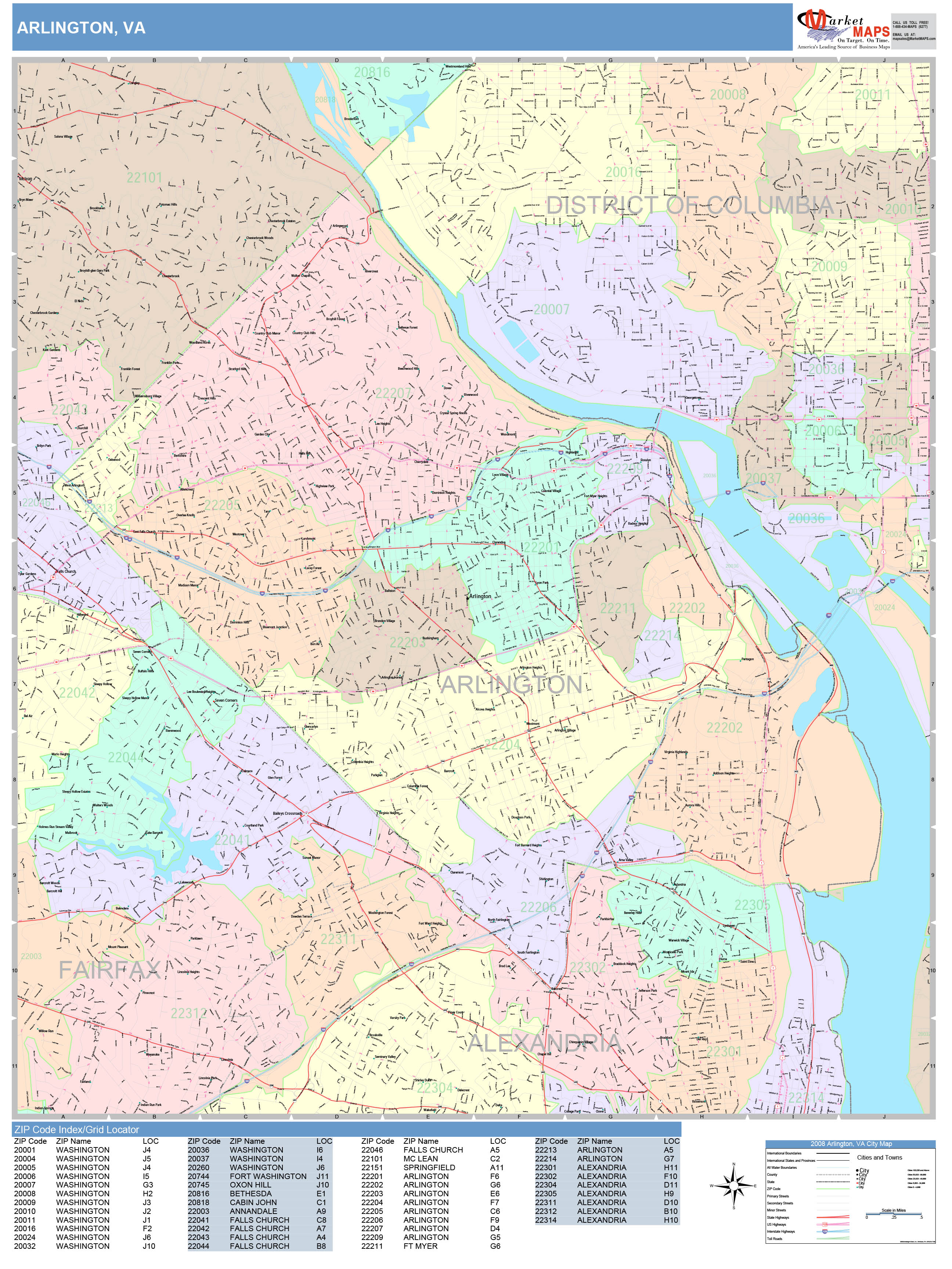 Arlington Virginia Wall Map (Color Cast Style) by MarketMAPS MapSales