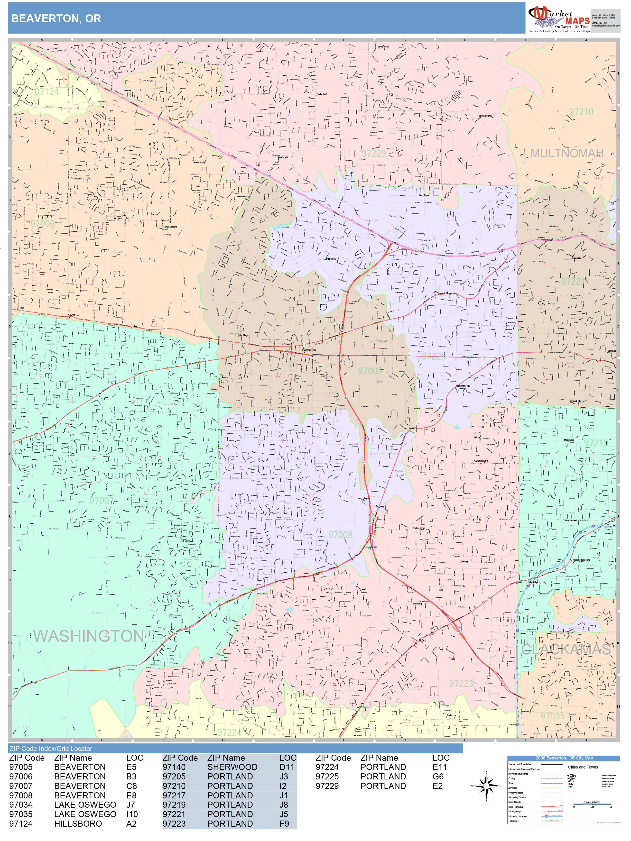 Beaverton Oregon Wall Map (Color Cast Style) by MarketMAPS MapSales