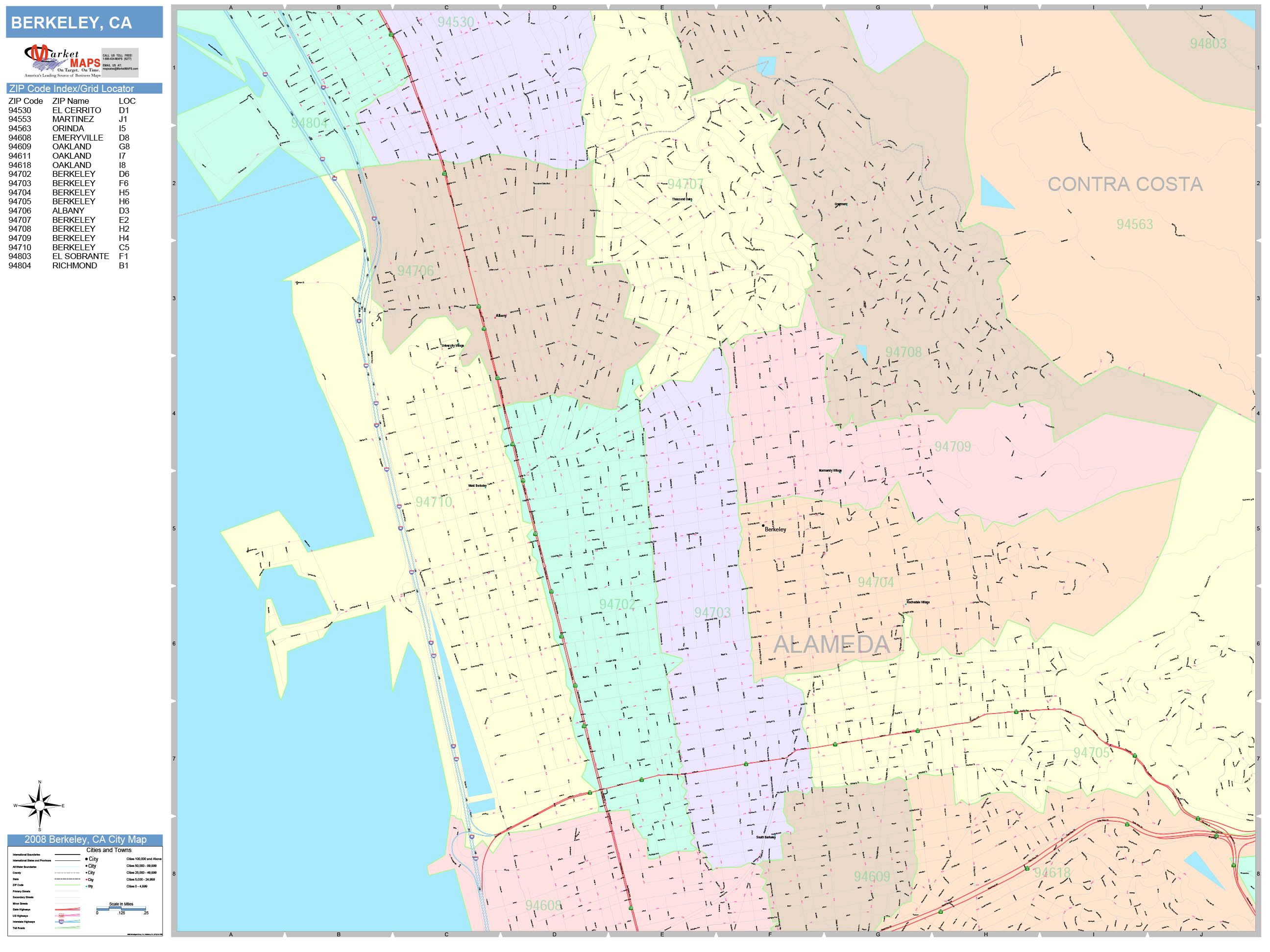 Berkeley California Wall Map (Color Cast Style) by MarketMAPS