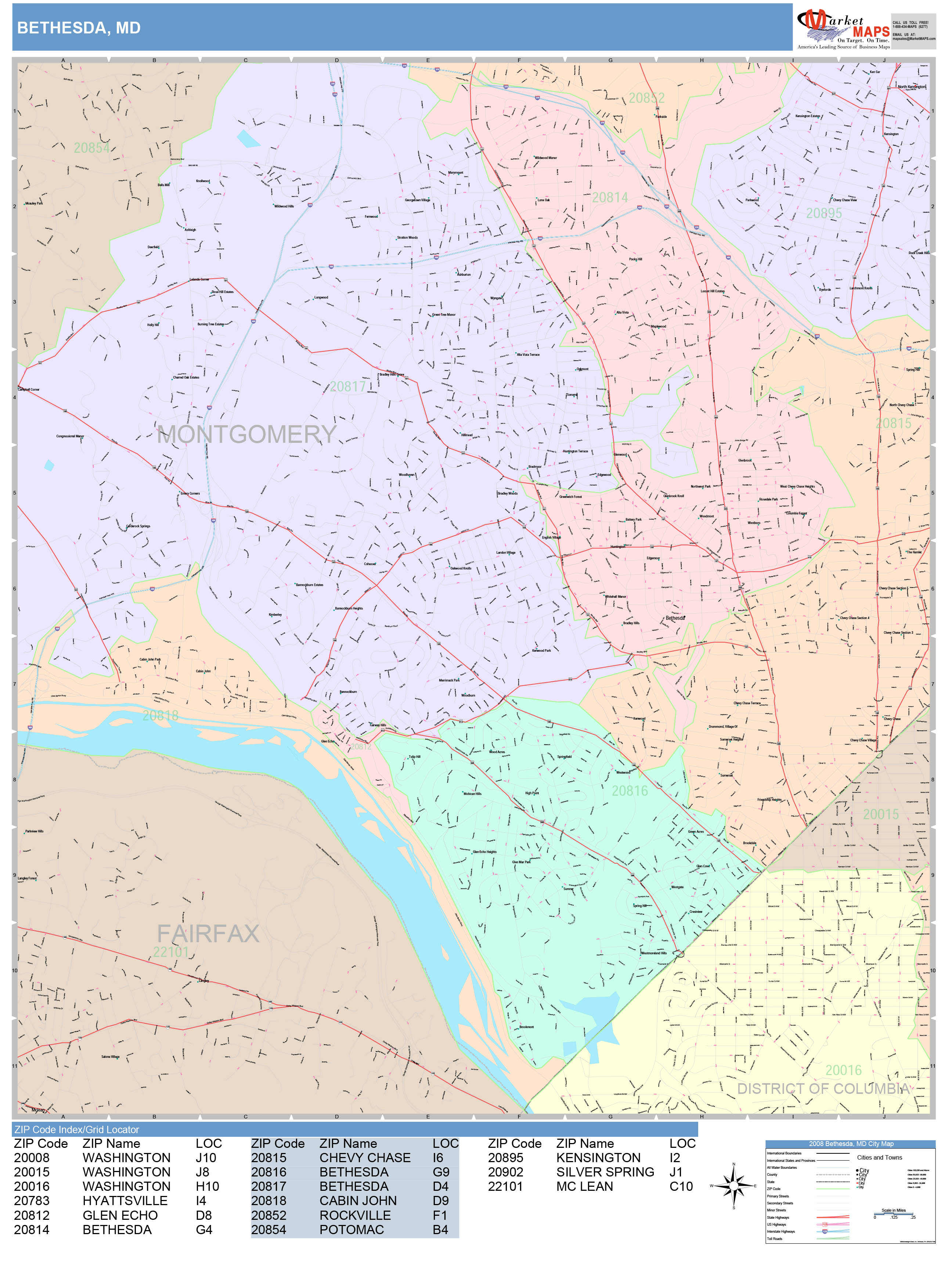 Bethesda Maryland Wall Map (Color Cast Style) by MarketMAPS MapSales