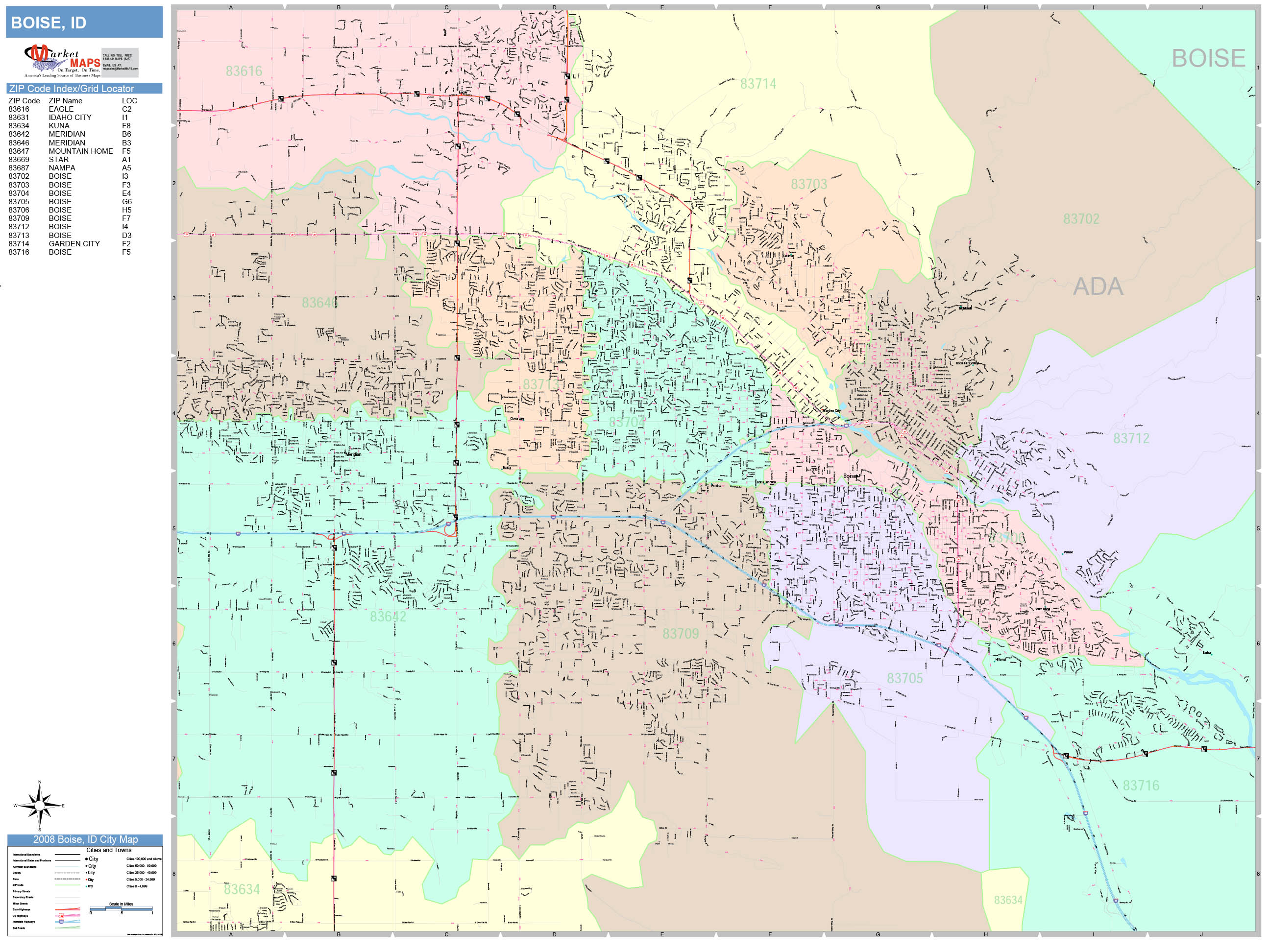 Boise Idaho Wall Map (Color Cast Style) by MarketMAPS