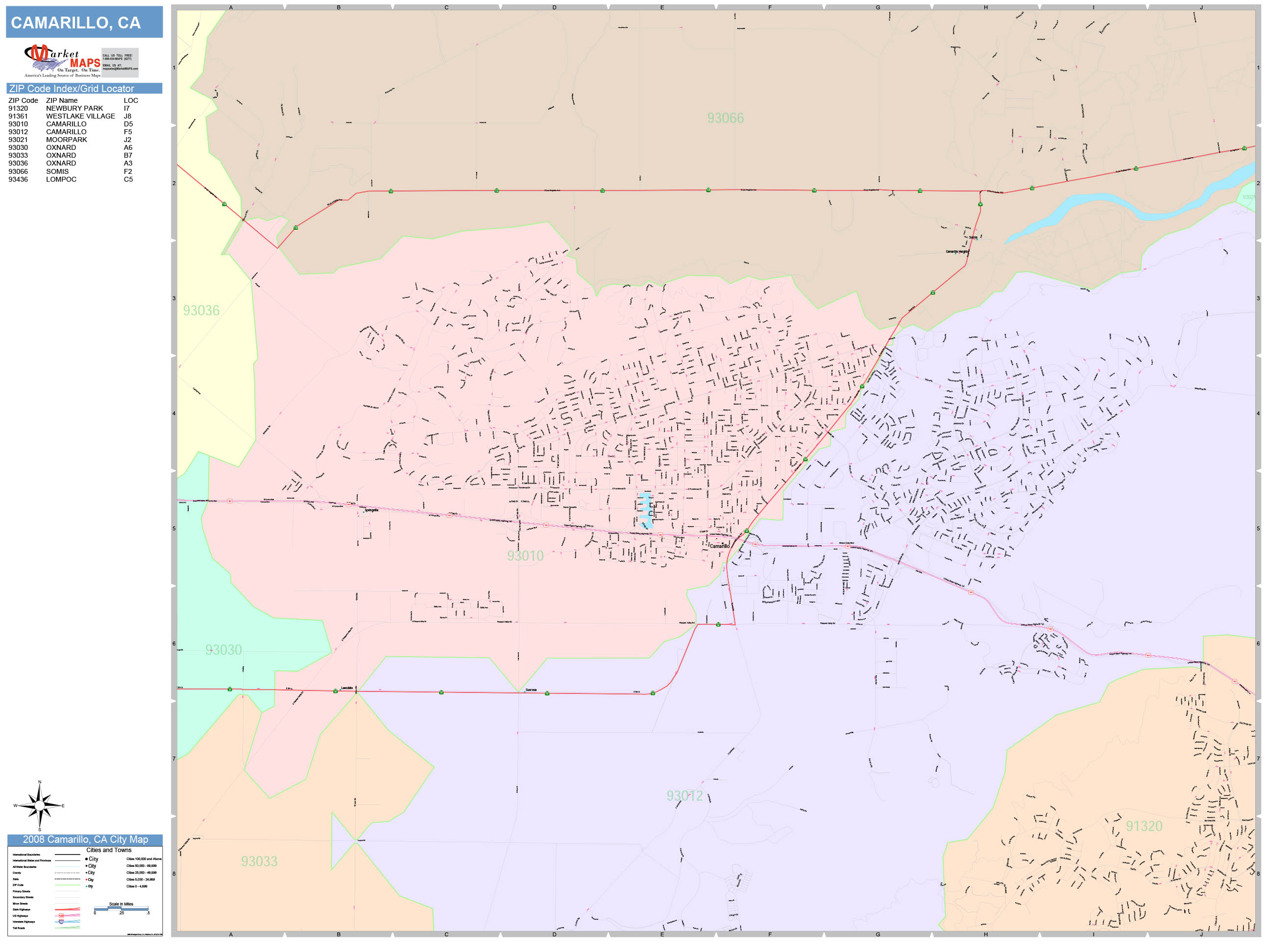 Camarillo California Wall Map (Color Cast Style) by MarketMAPS