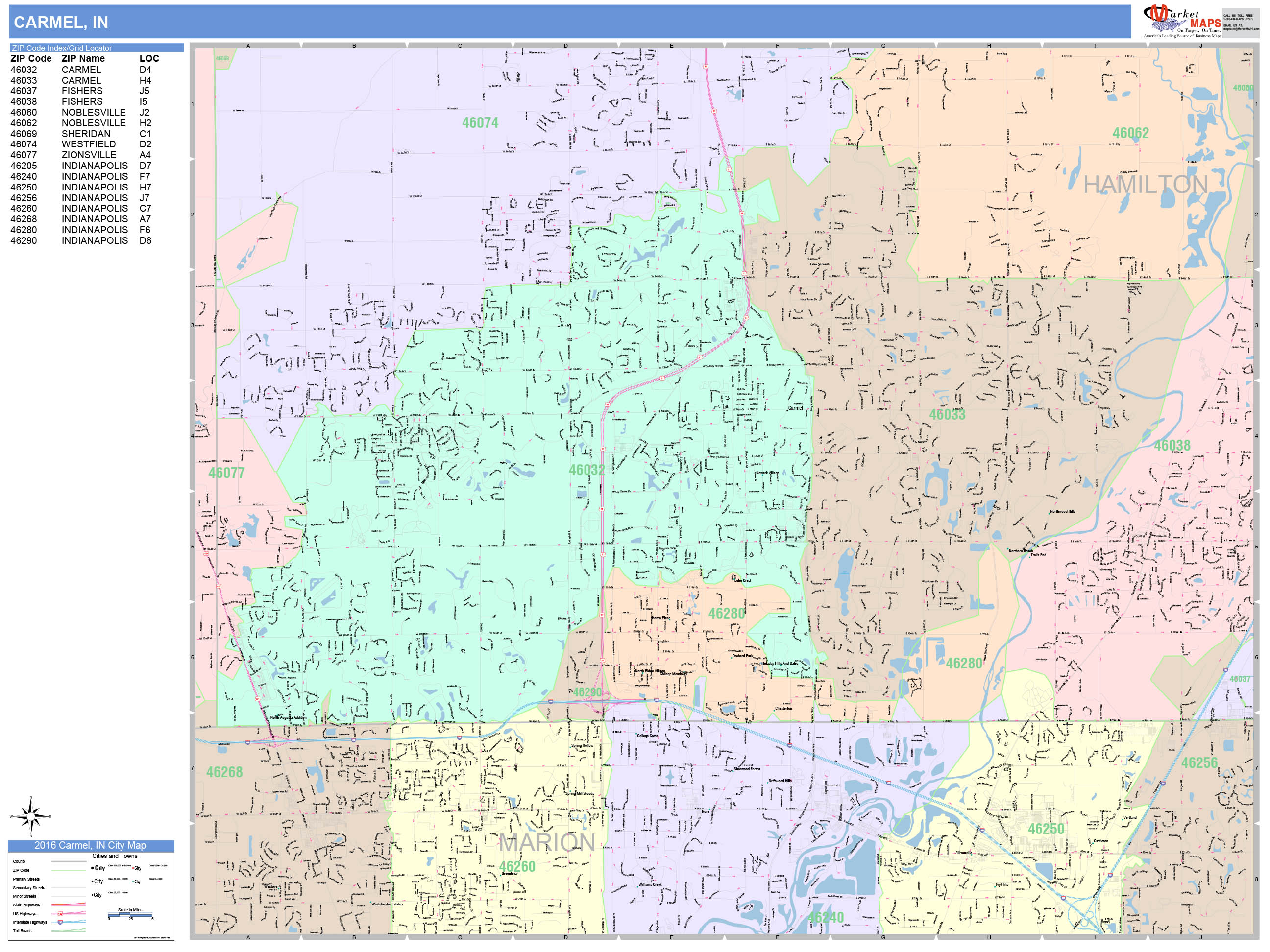 Carmel Indiana Zip Code Wall Map Red Line Style By Ma vrogue.co