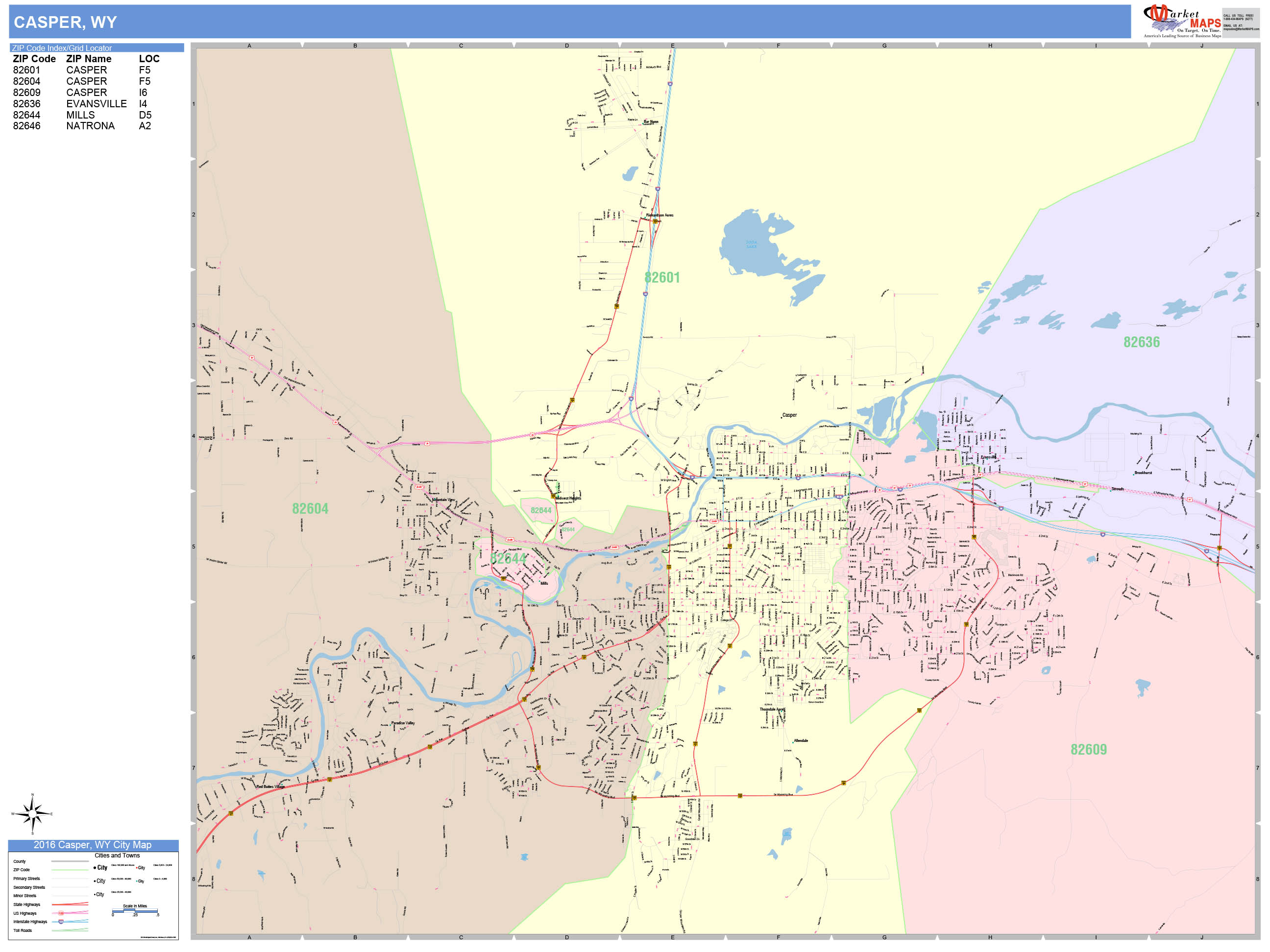 Casper Wyoming Wall Map (Color Cast Style) by MarketMAPS - MapSales.com