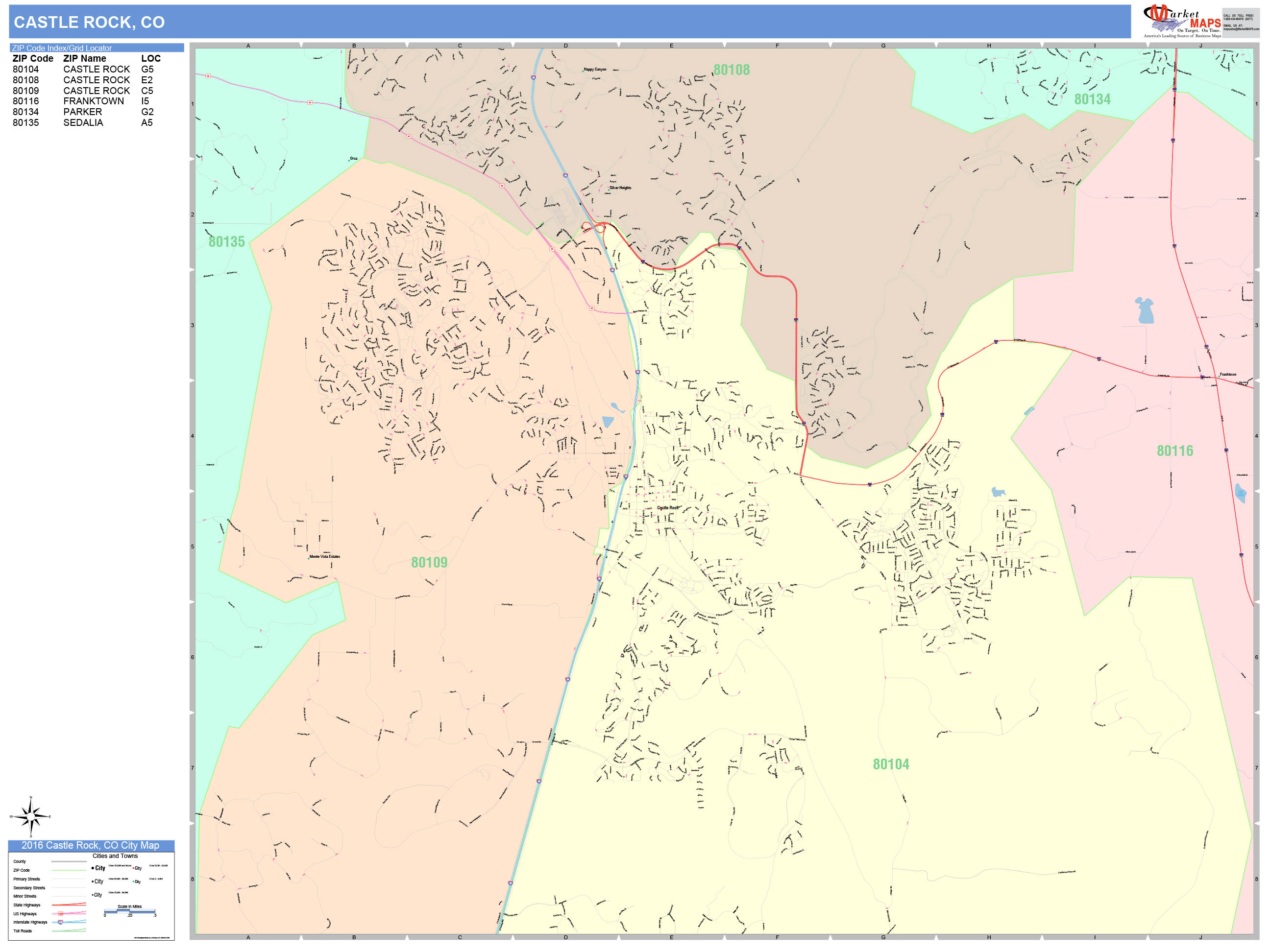 Castle Rock Colorado Wall Map (Color Cast Style) by MarketMAPS MapSales