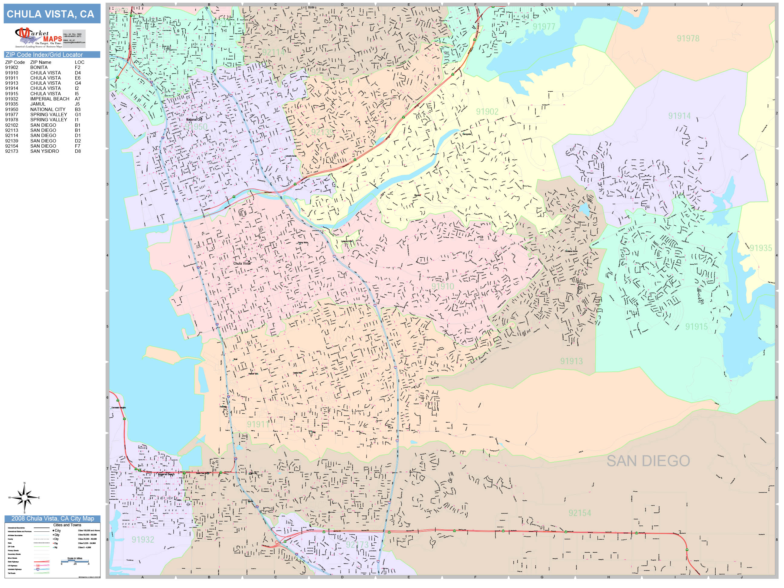 Chula Vista California Wall Map Color Cast Style By Marketmaps Images