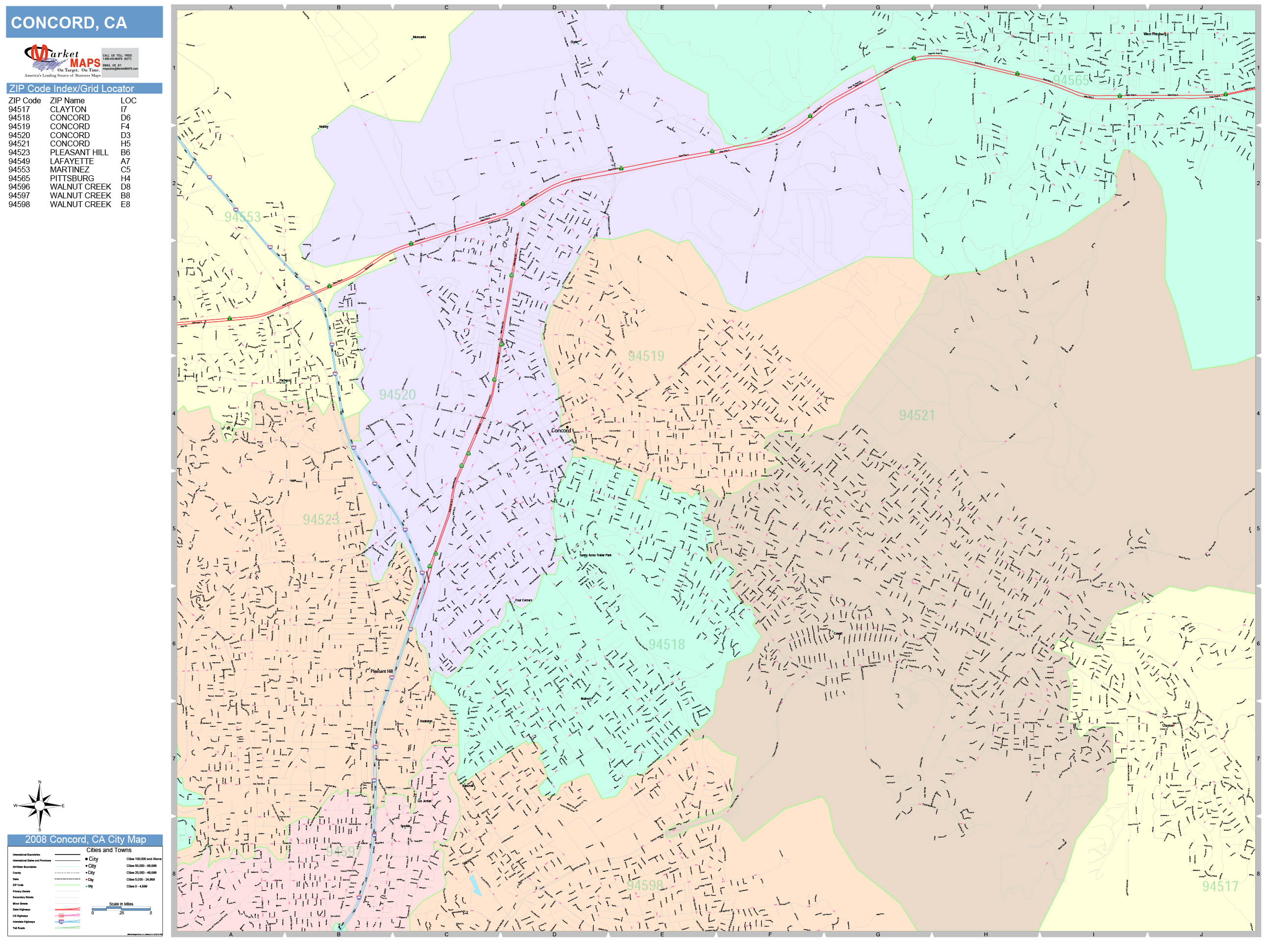 Concord California Wall Map (Color Cast Style) by MarketMAPS
