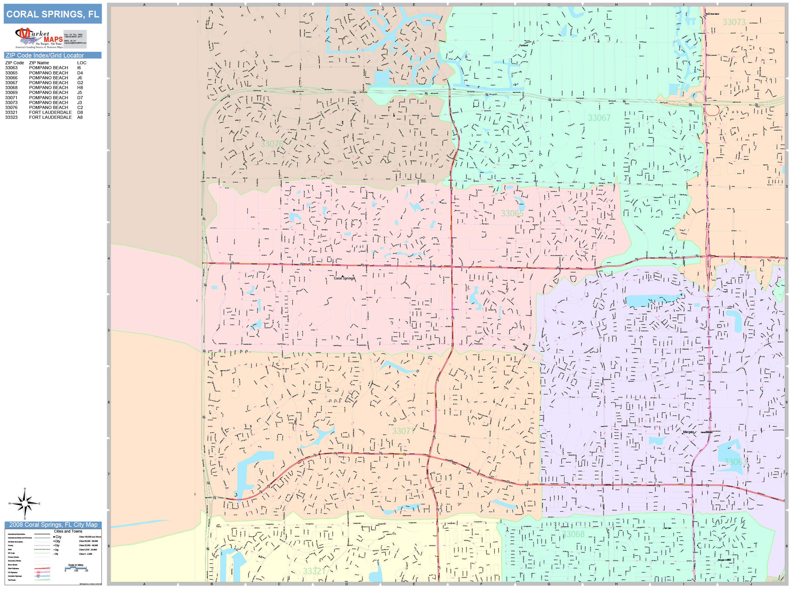 Coral Springs Florida Wall Map (Color Cast Style) by MarketMAPS