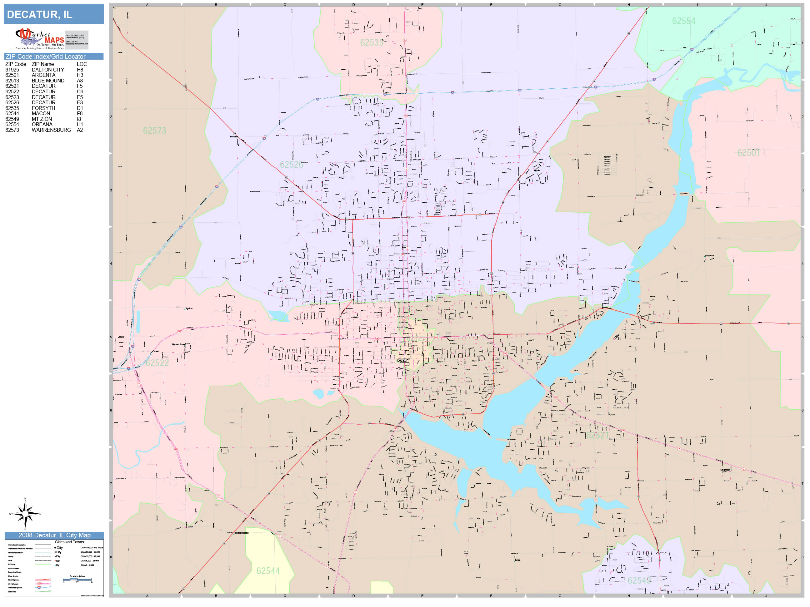 Decatur Illinois Wall Map (Color Cast Style) by MarketMAPS MapSales