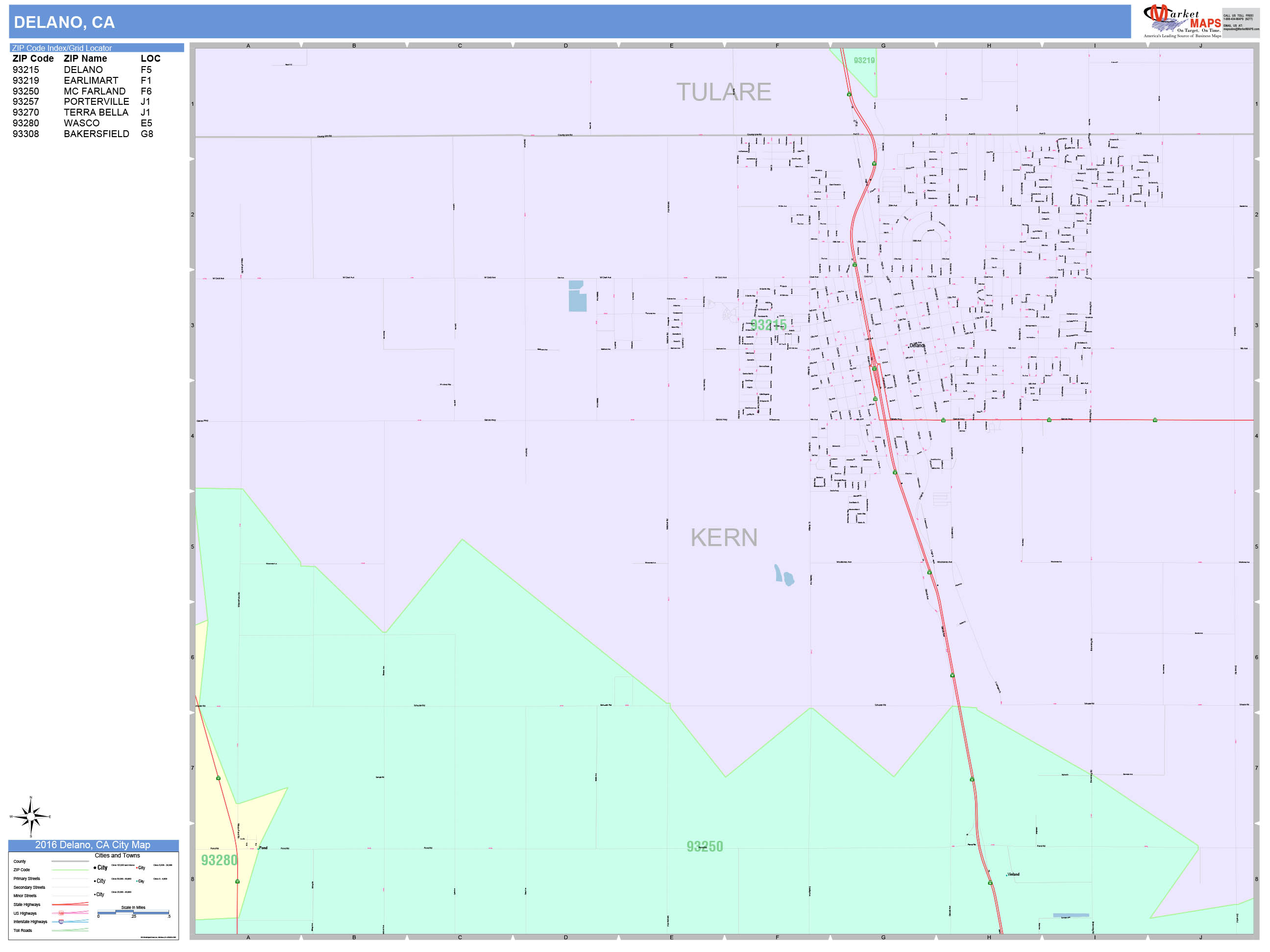 Delano California Wall Map (Color Cast Style) by MarketMAPS