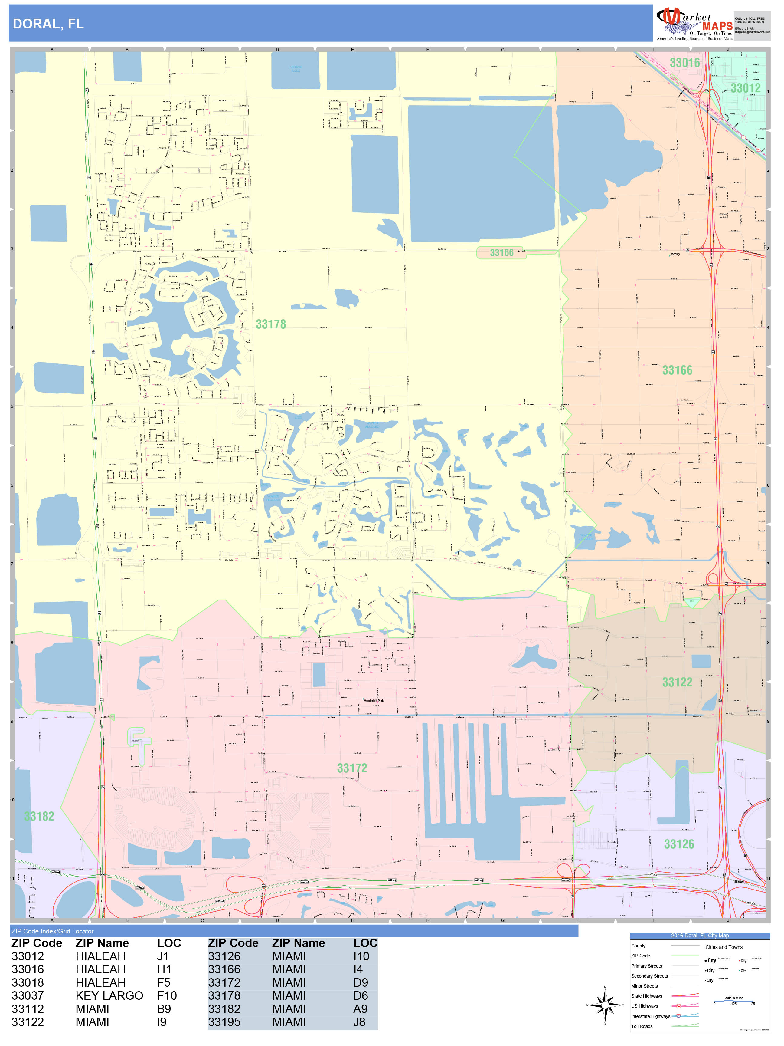 Doral Florida Wall Map Color Cast Style By Marketmaps Mapsales