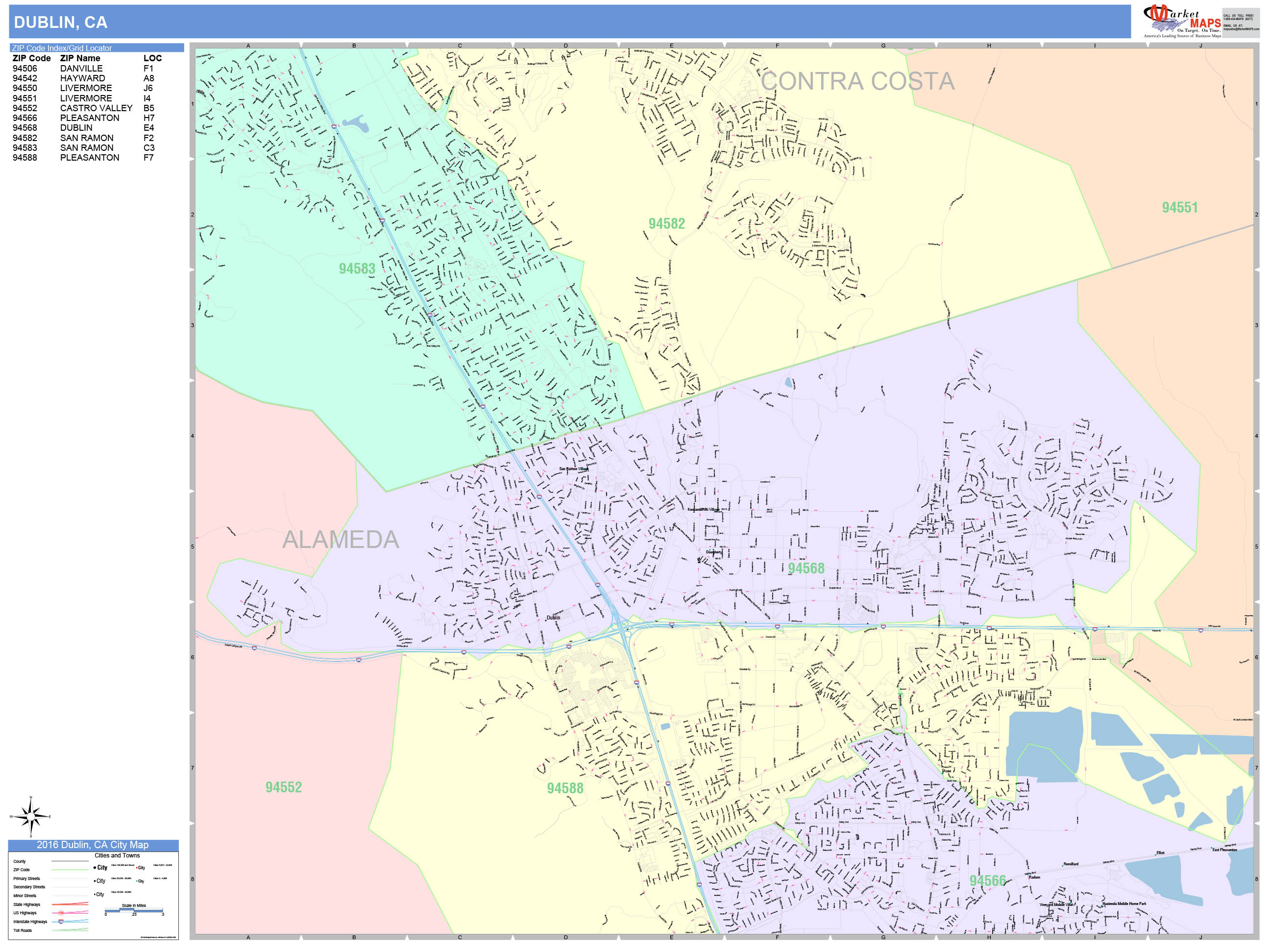 Dublin California Wall Map (Color Cast Style) by MarketMAPS