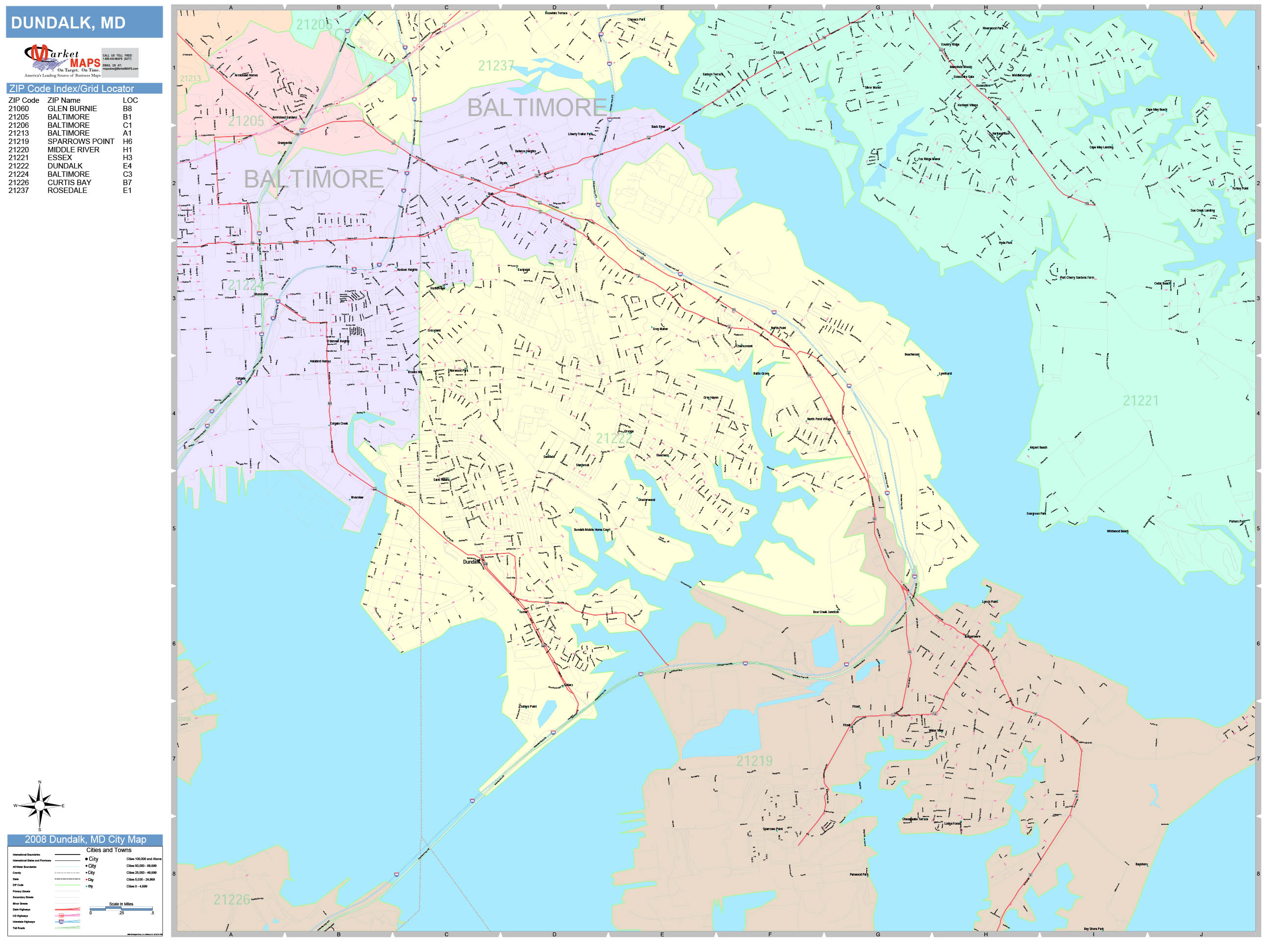 Dundalk Maryland Wall Map (Color Cast Style) by MarketMAPS