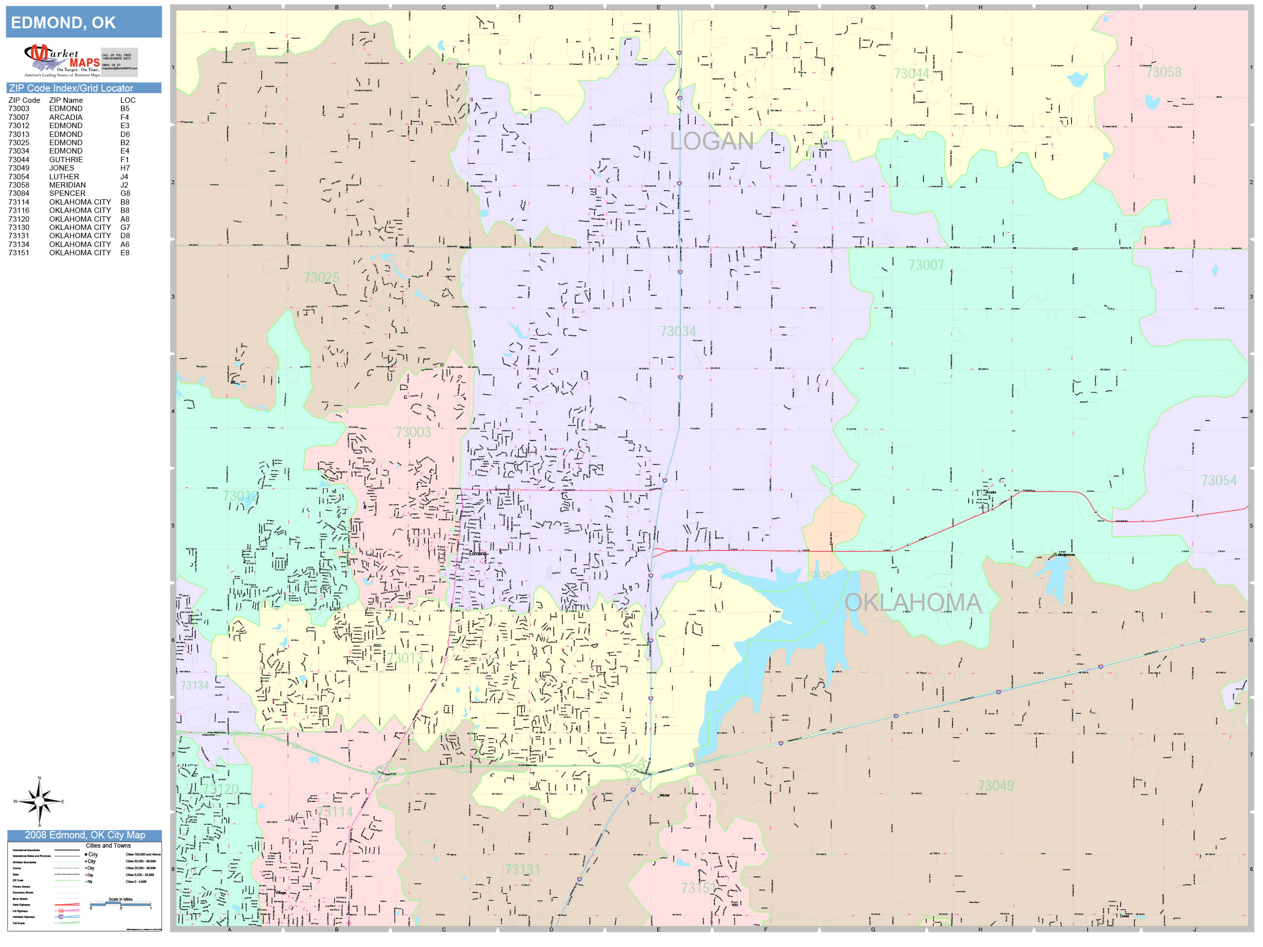 Edmond Oklahoma Wall Map (Color Cast Style) by MarketMAPS