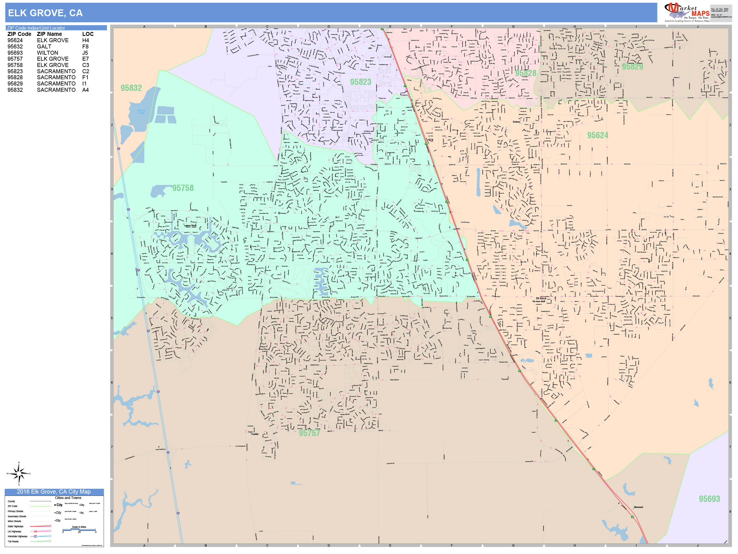 Elk Grove California Wall Map (Color Cast Style) by MarketMAPS