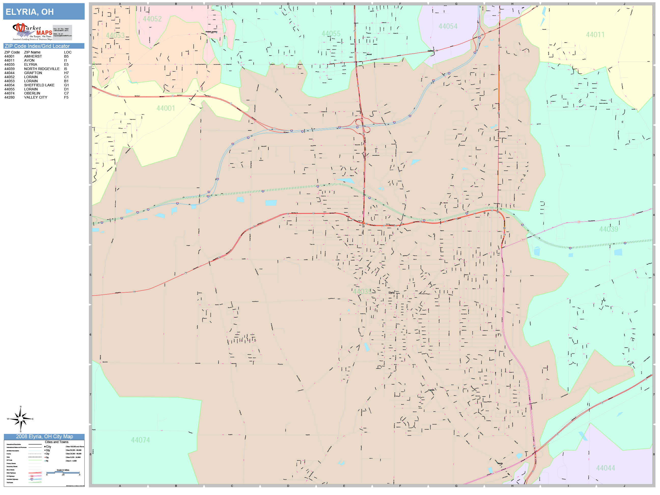Elyria Ohio Wall Map (Color Cast Style) by MarketMAPS