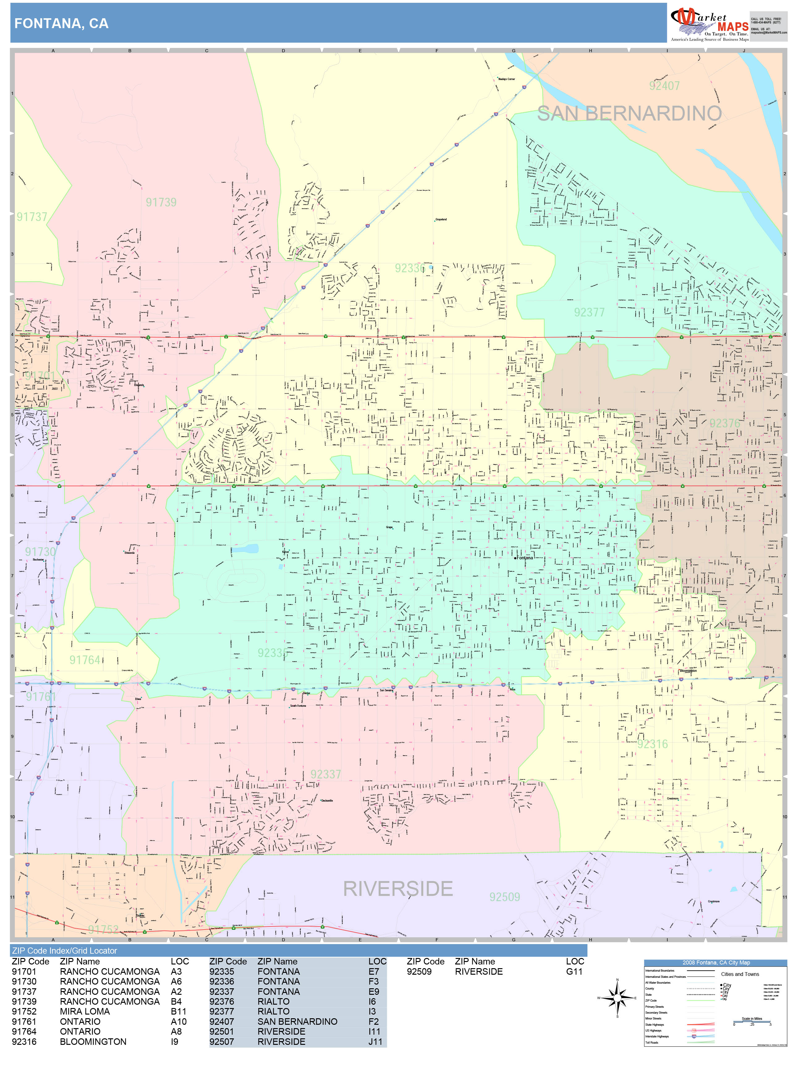 Fontana California Wall Map (Color Cast Style) by MarketMAPS