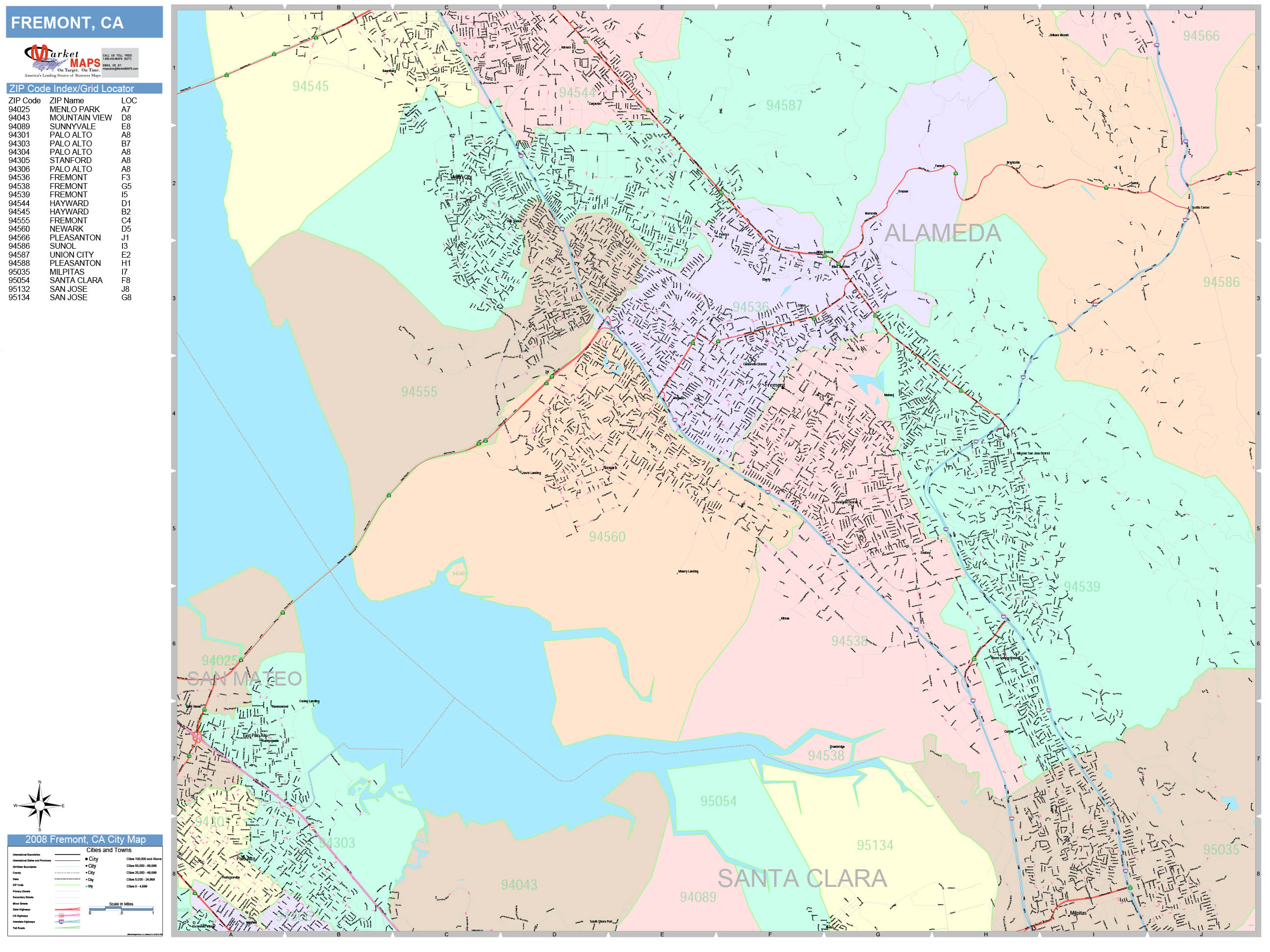 Fremont California Wall Map (Color Cast Style) by MarketMAPS MapSales