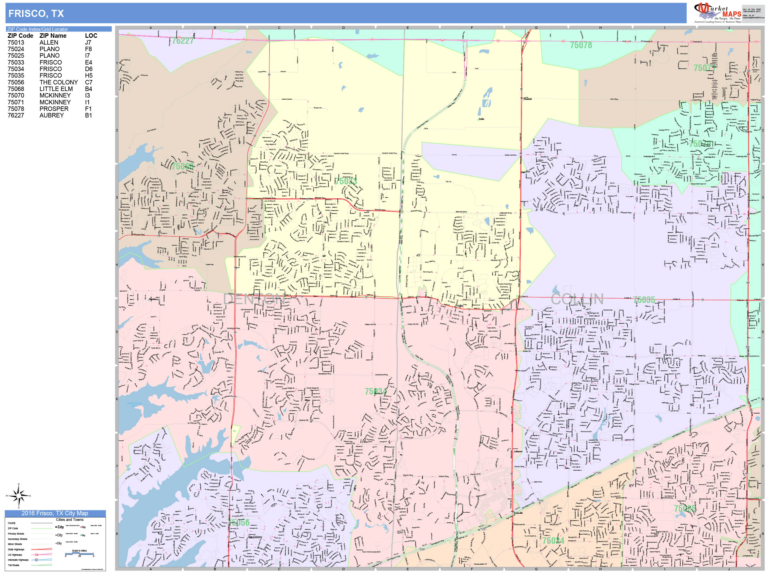 Frisco Texas Wall Map Color Cast Style By Marketmaps