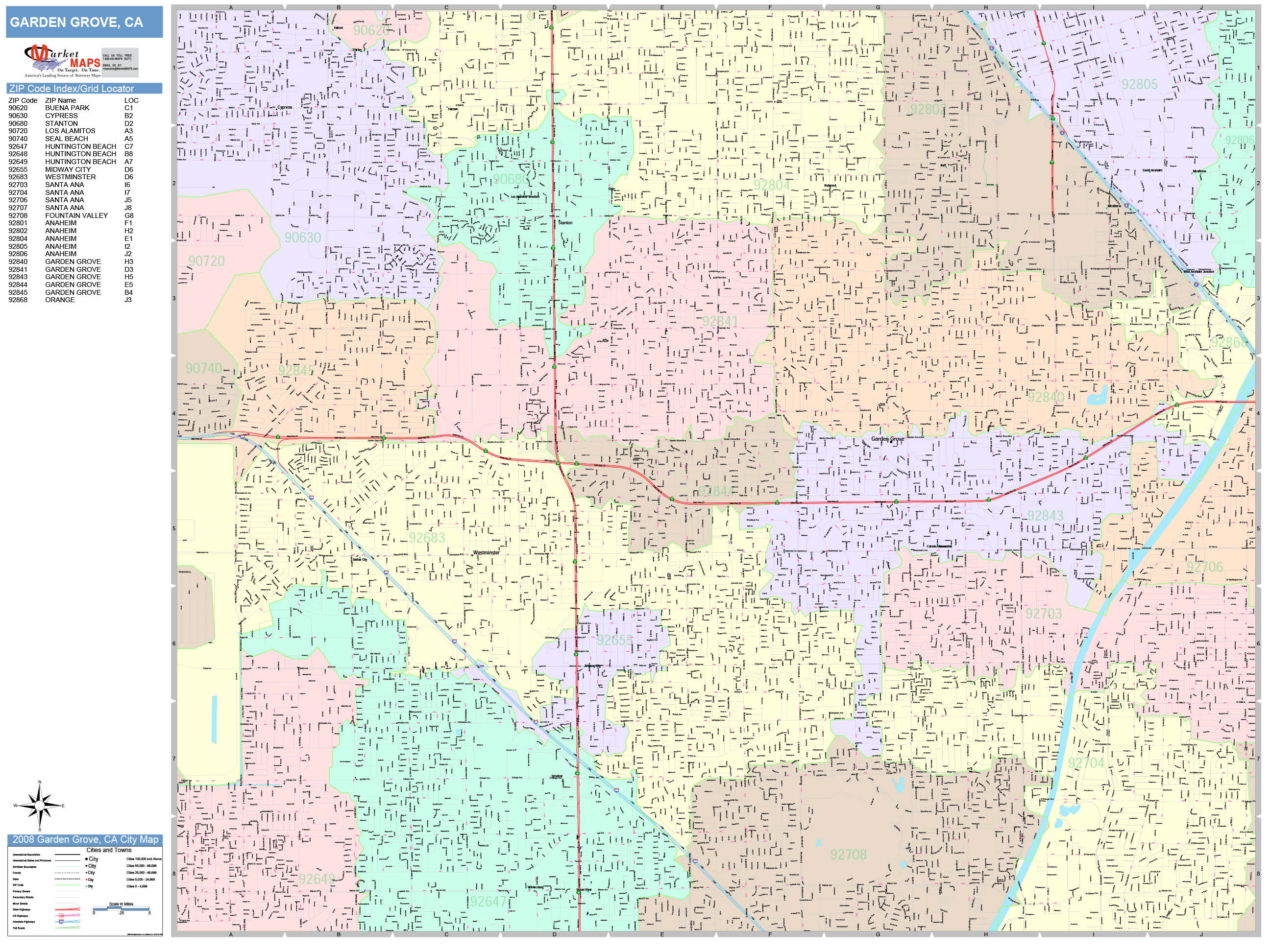 Garden Grove California Wall Map (Color Cast Style) by MarketMAPS