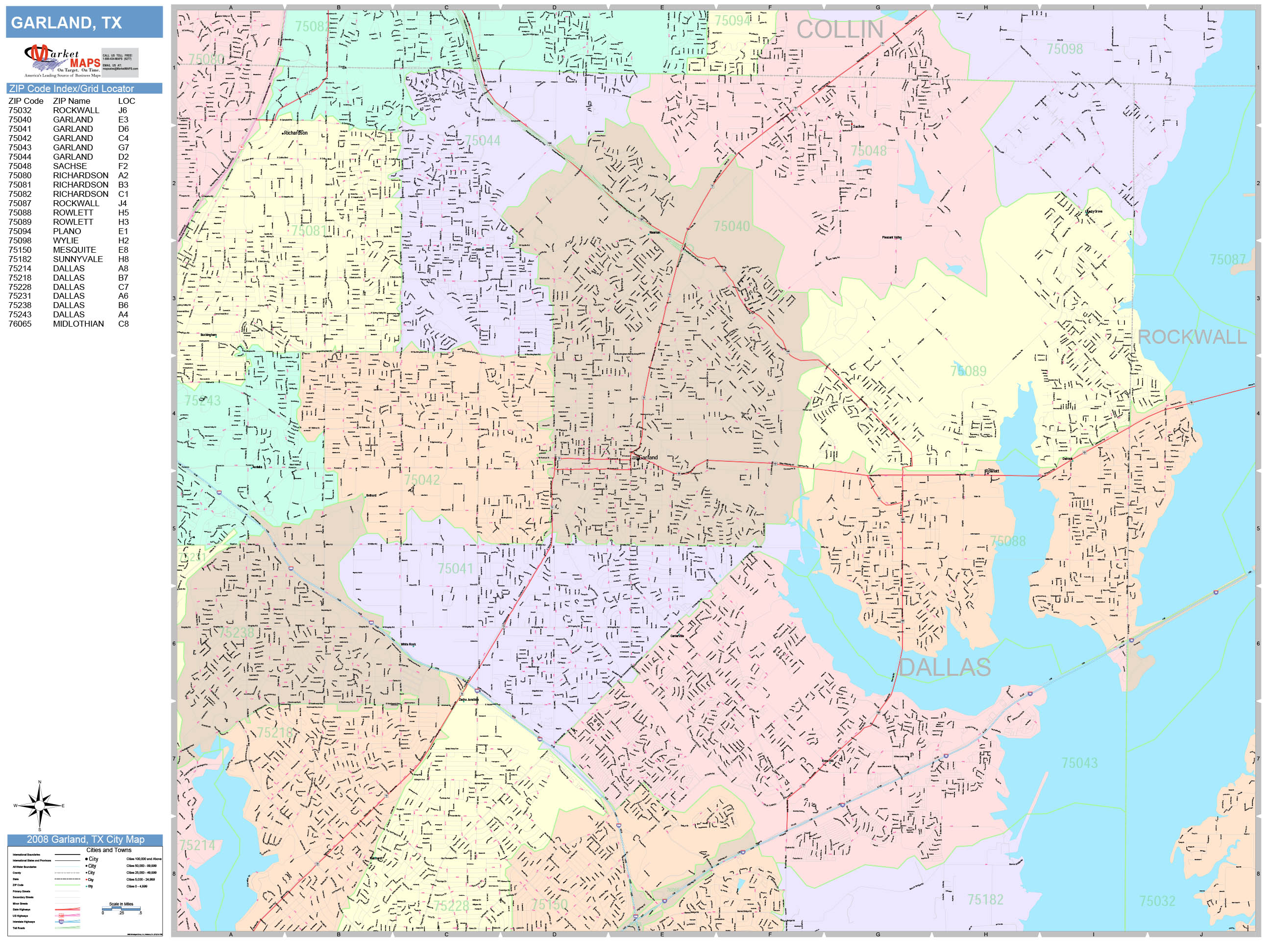 Garland Texas Wall Map (Color Cast Style) by MarketMAPS
