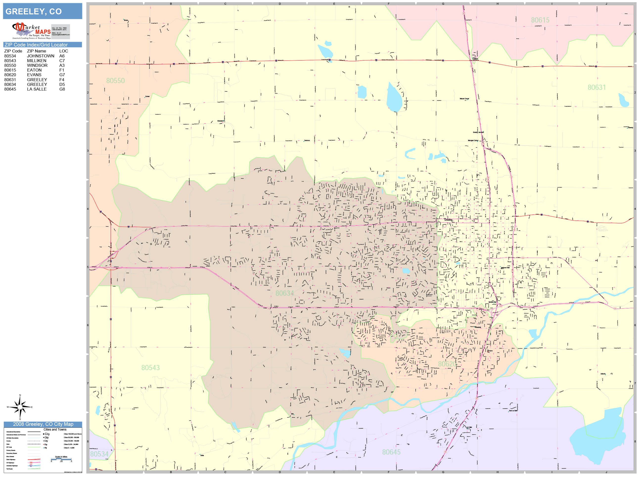 Greeley Colorado Wall Map (Color Cast Style) by MarketMAPS