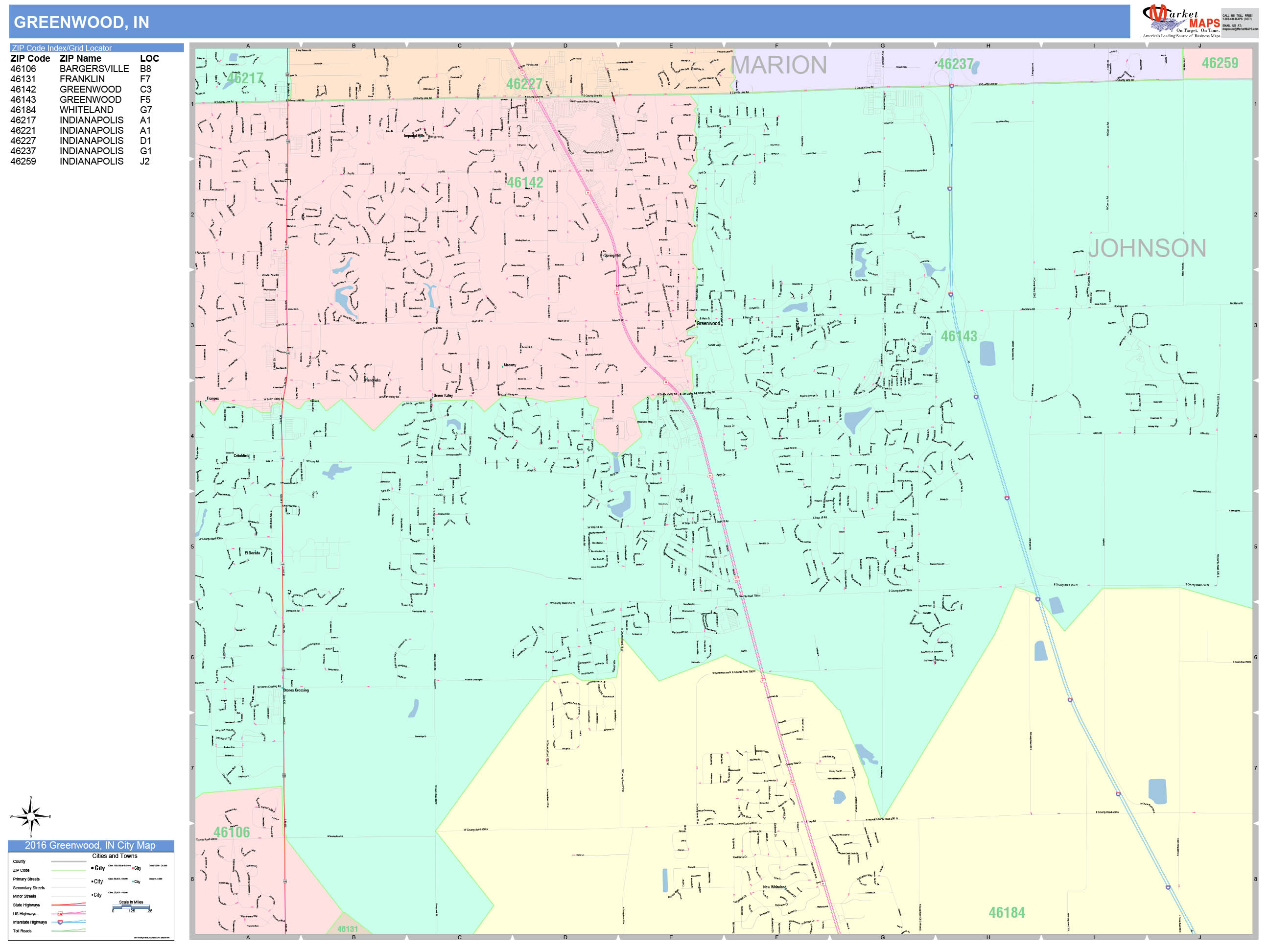 Greenwood Indiana Wall Map (Color Cast Style) by MarketMAPS