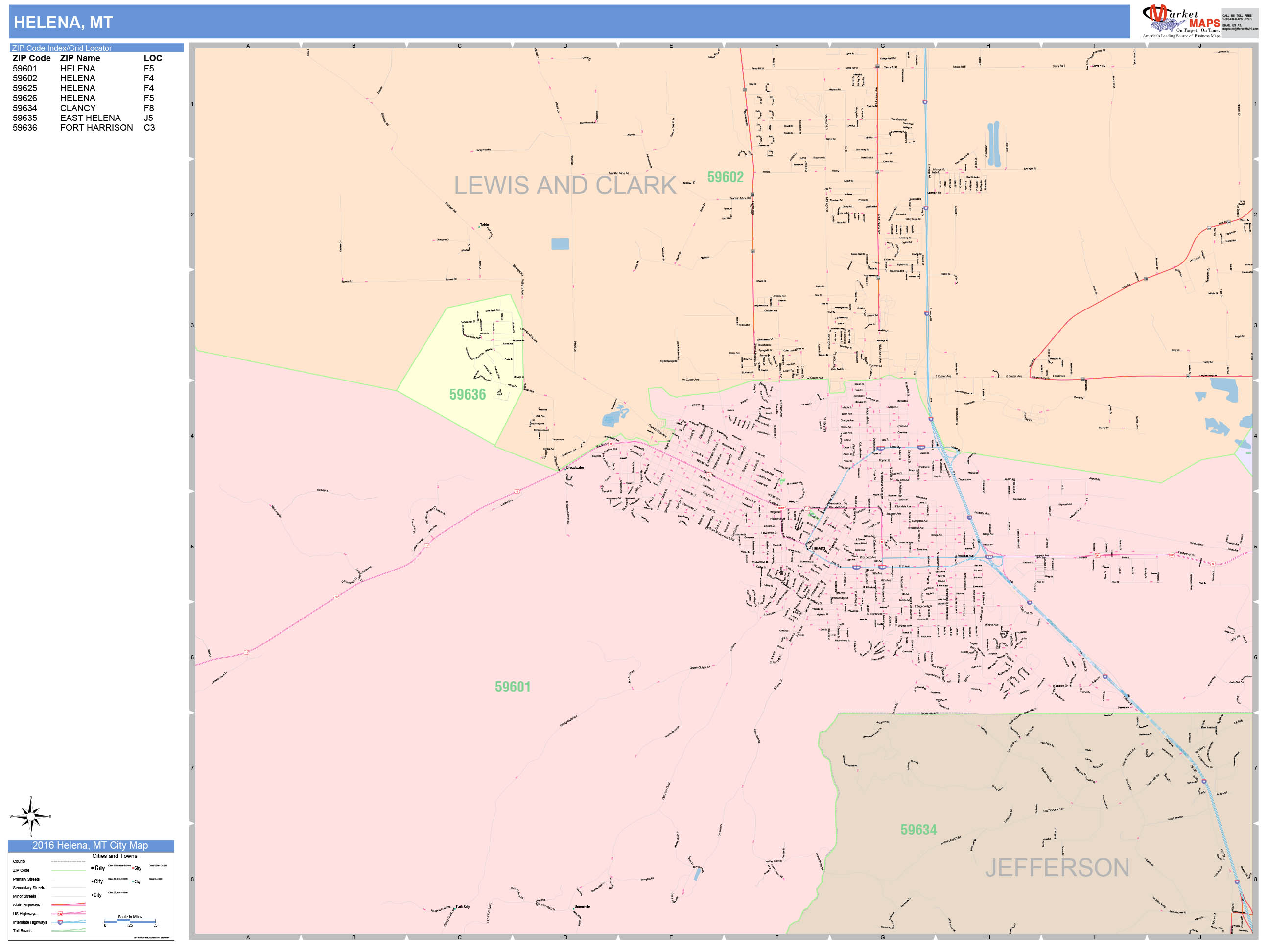 Helena Montana Wall Map (Color Cast Style) by MarketMAPS