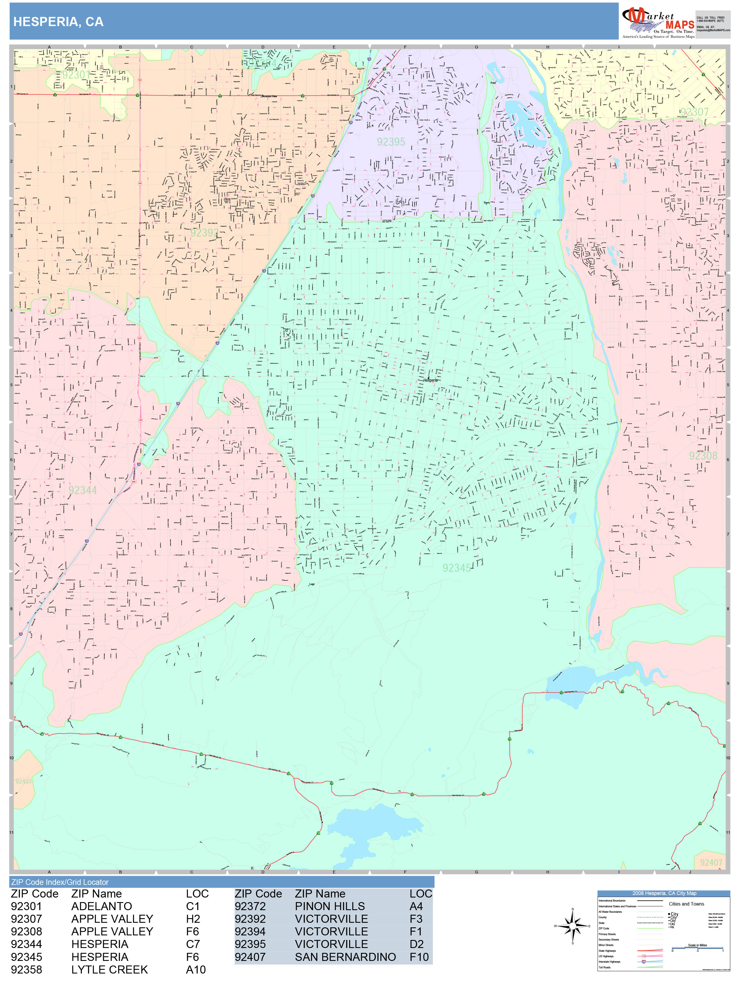 Hesperia California Wall Map (Color Cast Style) by MarketMAPS