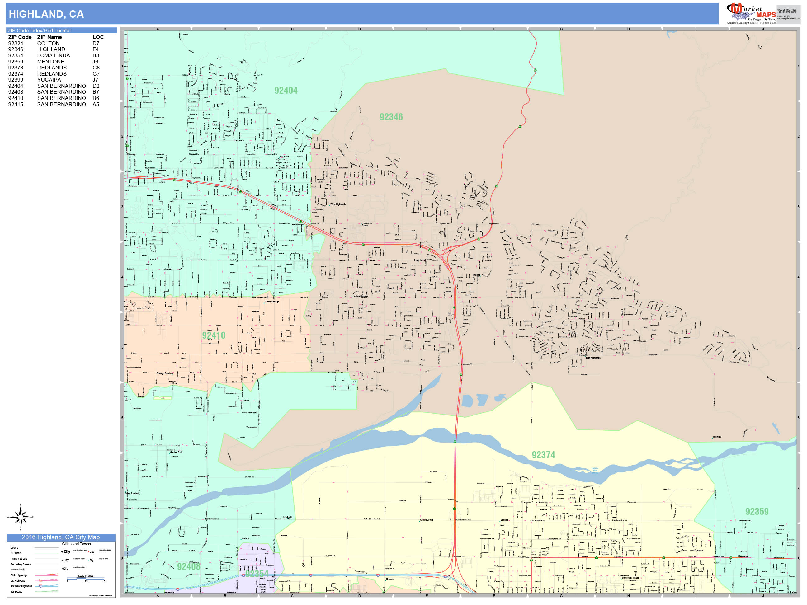 Highland California Wall Map (Color Cast Style) by MarketMAPS