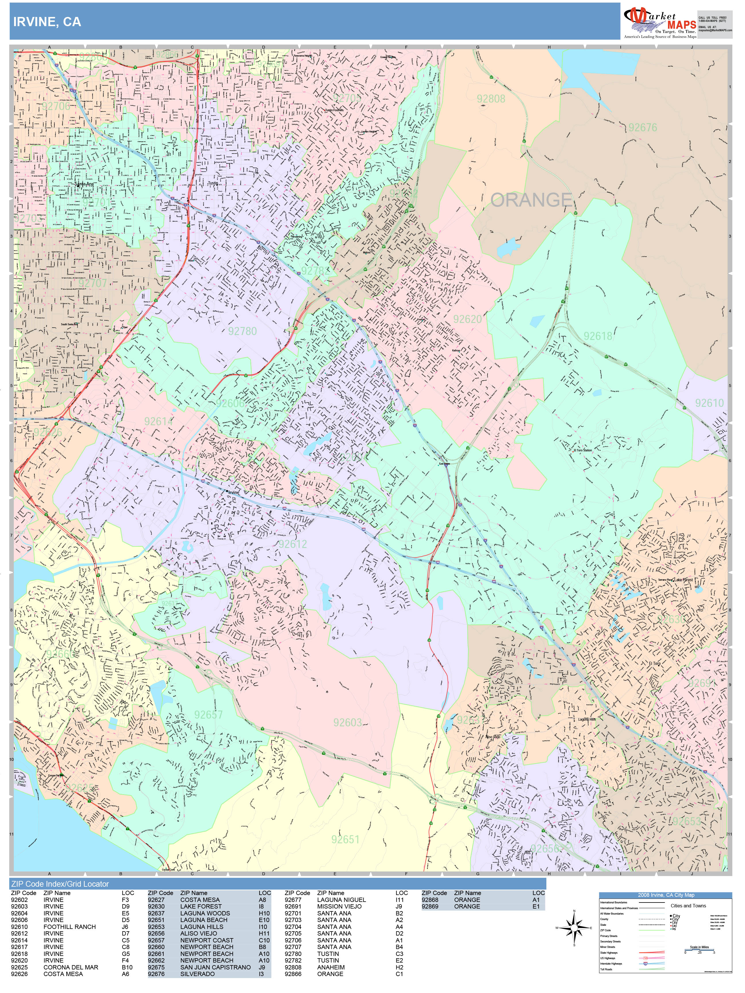 Irvine California Wall Map (Color Cast Style) by MarketMAPS