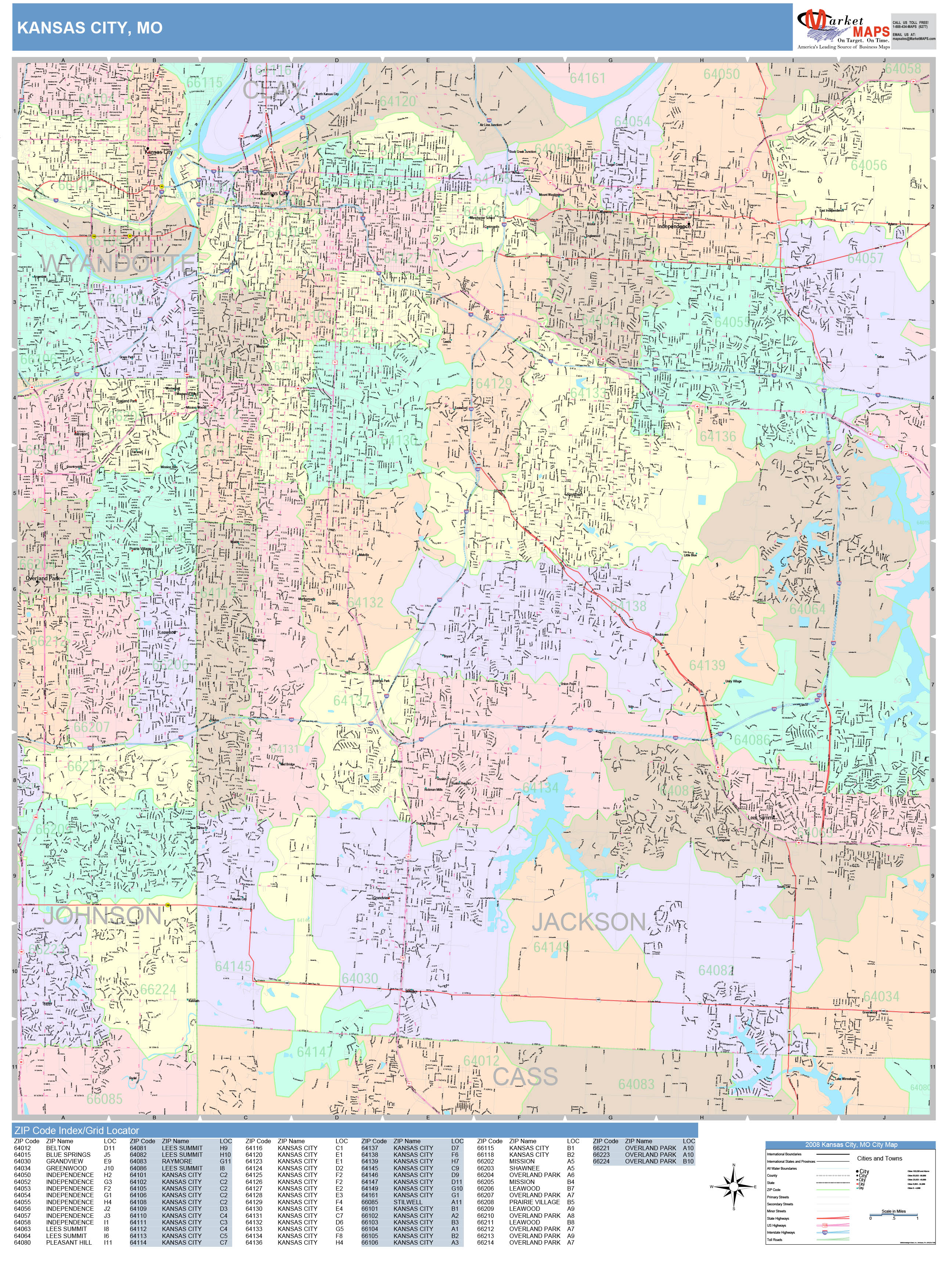 Kansas City Missouri Wall Map (Color Cast Style) by MarketMAPS