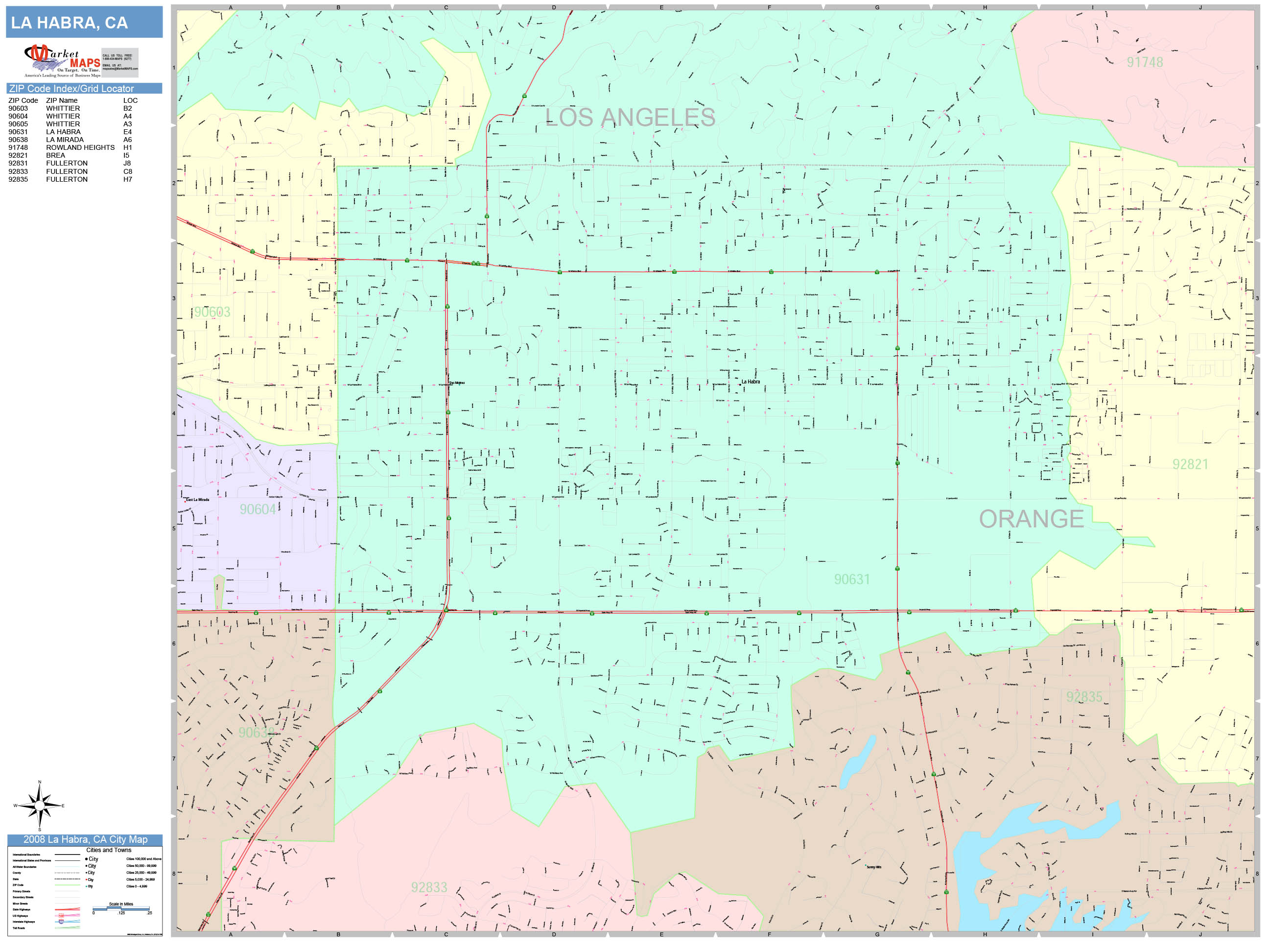 La Habra California Wall Map (Color Cast Style) by MarketMAPS