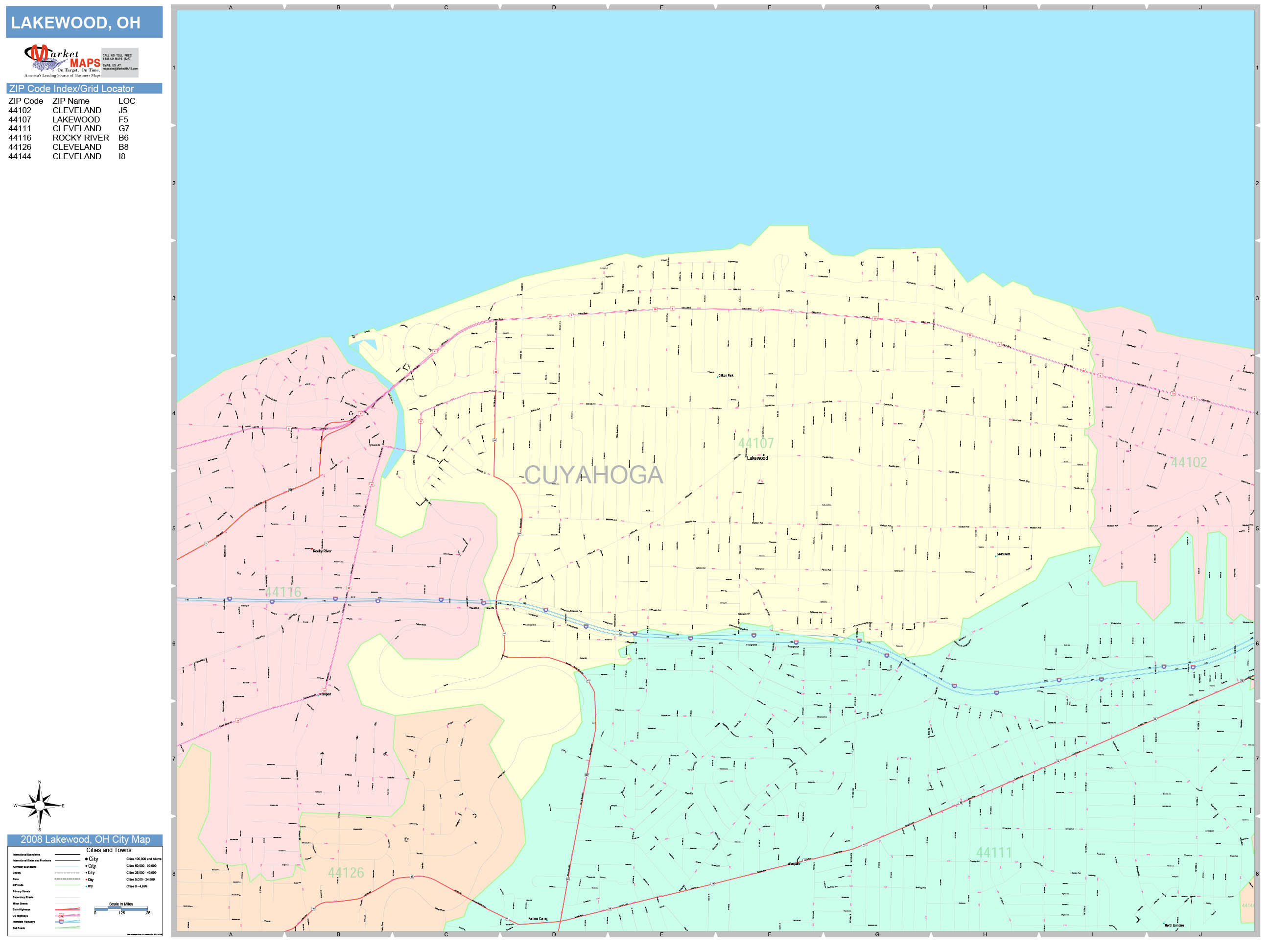 Lakewood Ohio Wall Map (Color Cast Style) by MarketMAPS MapSales