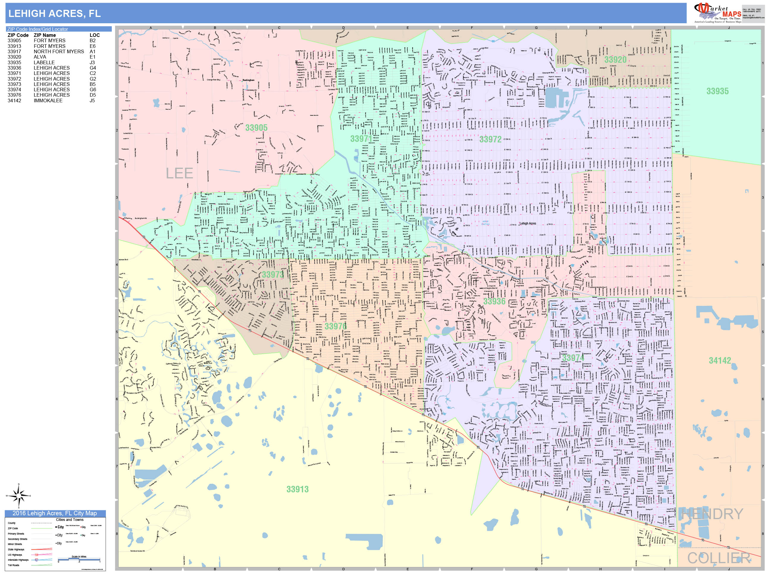 Lehigh Acres Florida Wall Map (Color Cast Style) by MarketMAPS 
