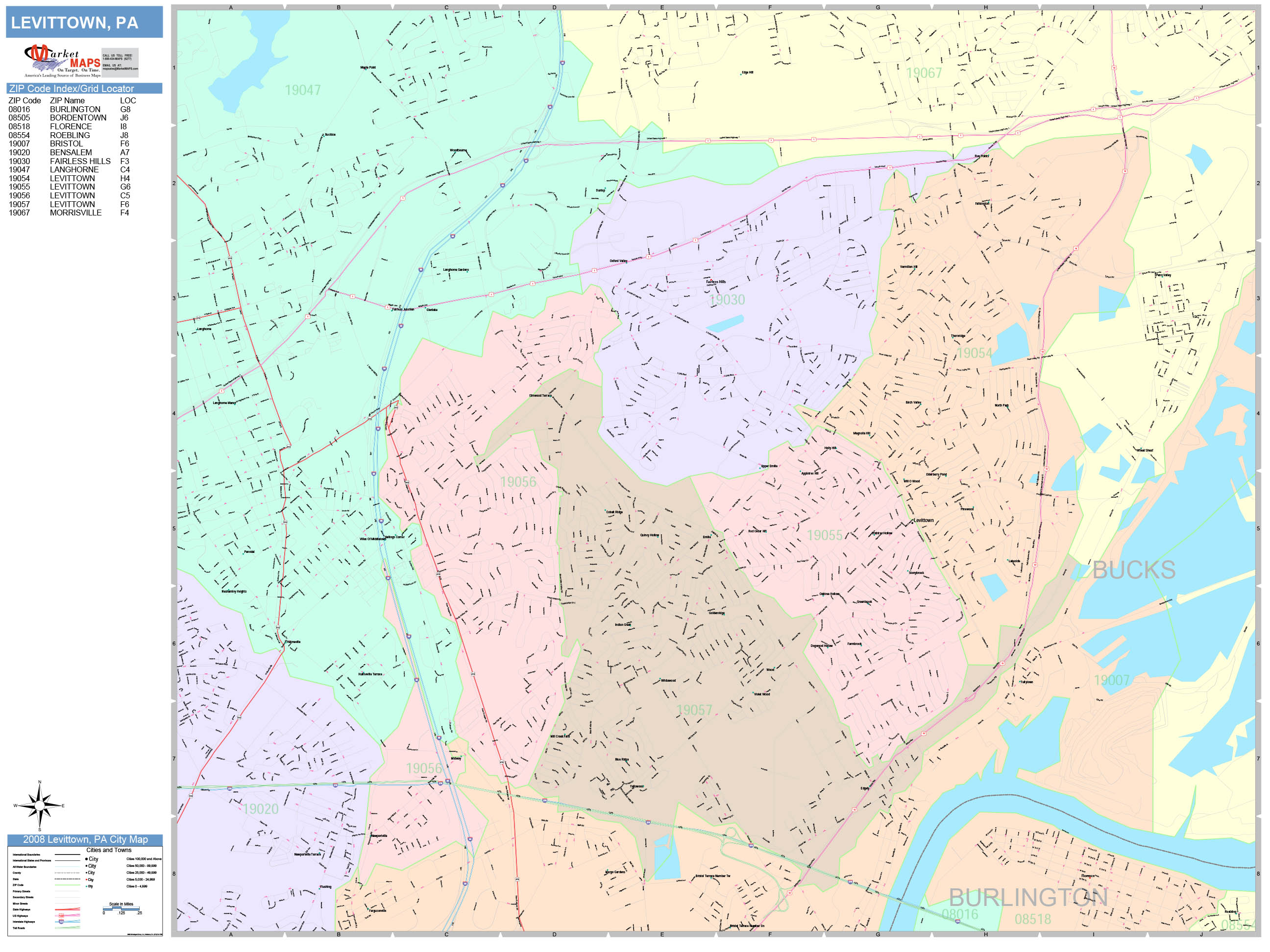 Levittown Pennsylvania Wall Map Color Cast Style By Marketmaps Images