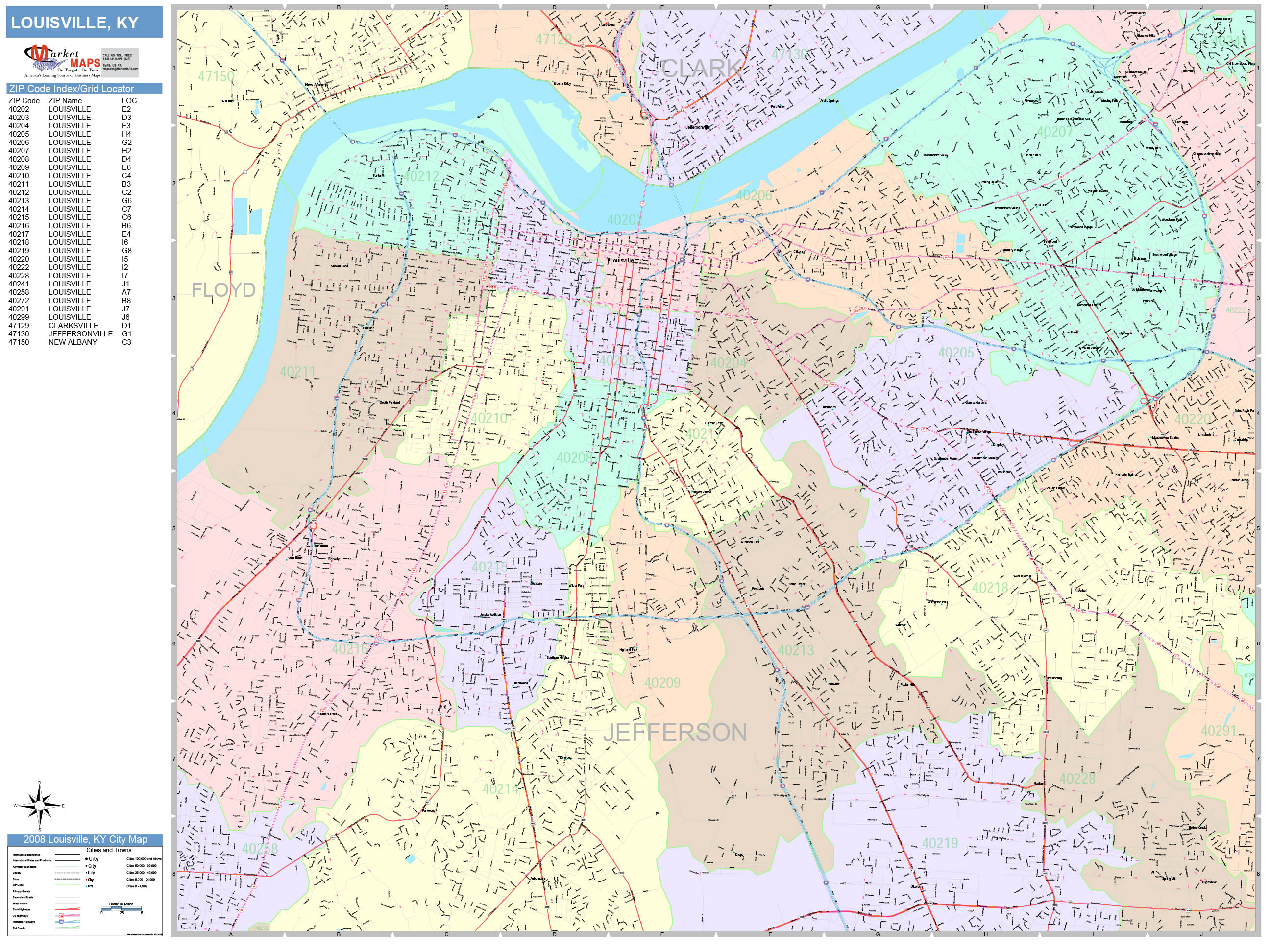 Louisville Kentucky Wall Map (Color Cast Style) by MarketMAPS MapSales
