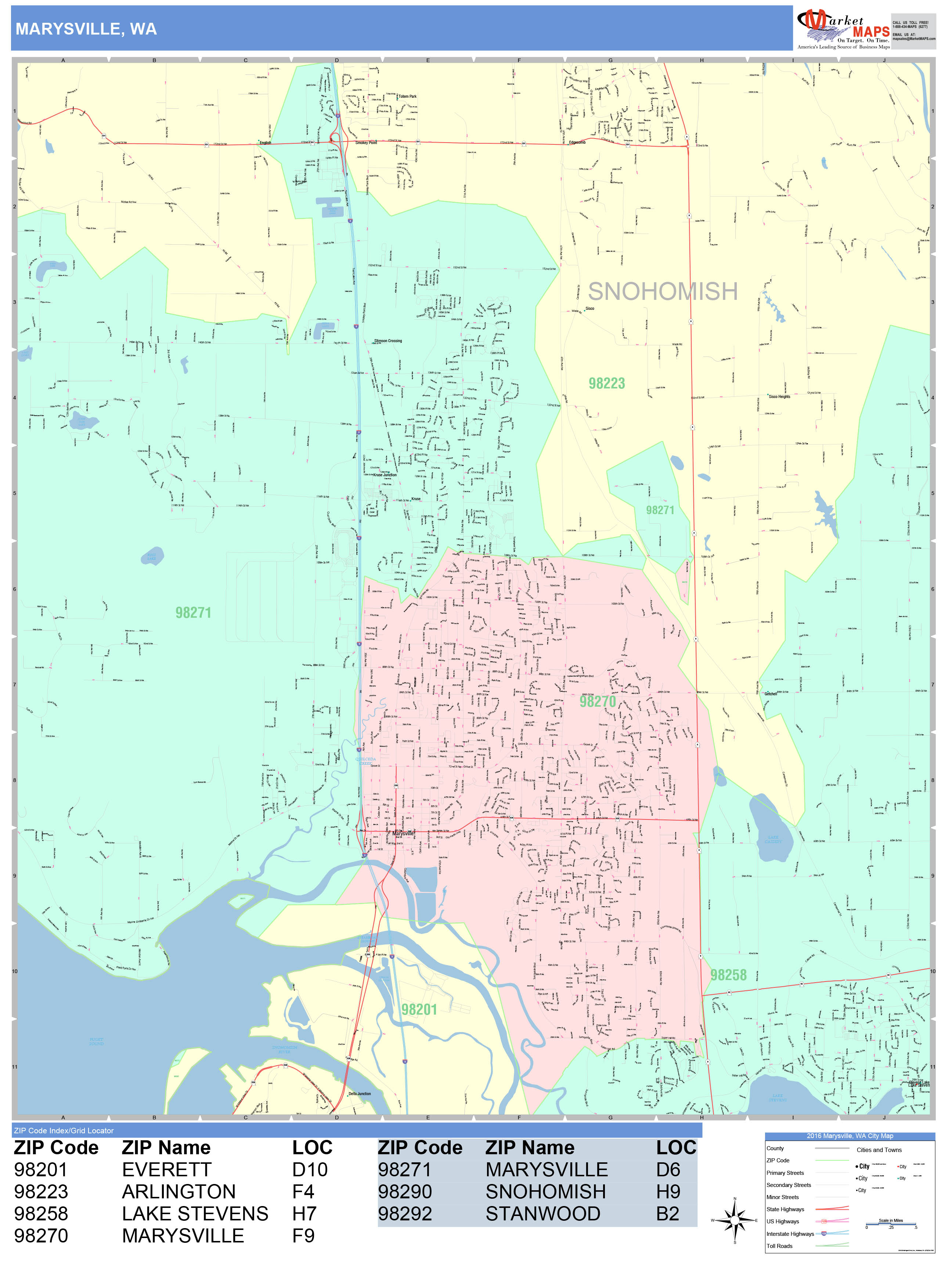 Marysville Washington Wall Map (Color Cast Style) by MarketMAPS