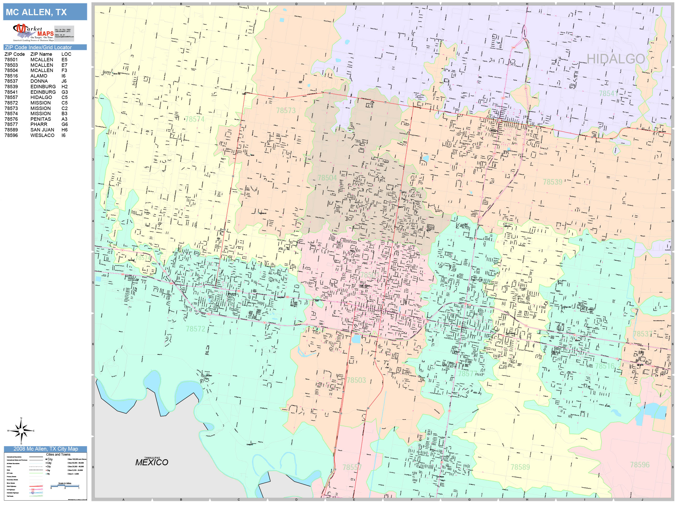 McAllen Texas Wall Map (Color Cast Style) by MarketMAPS MapSales