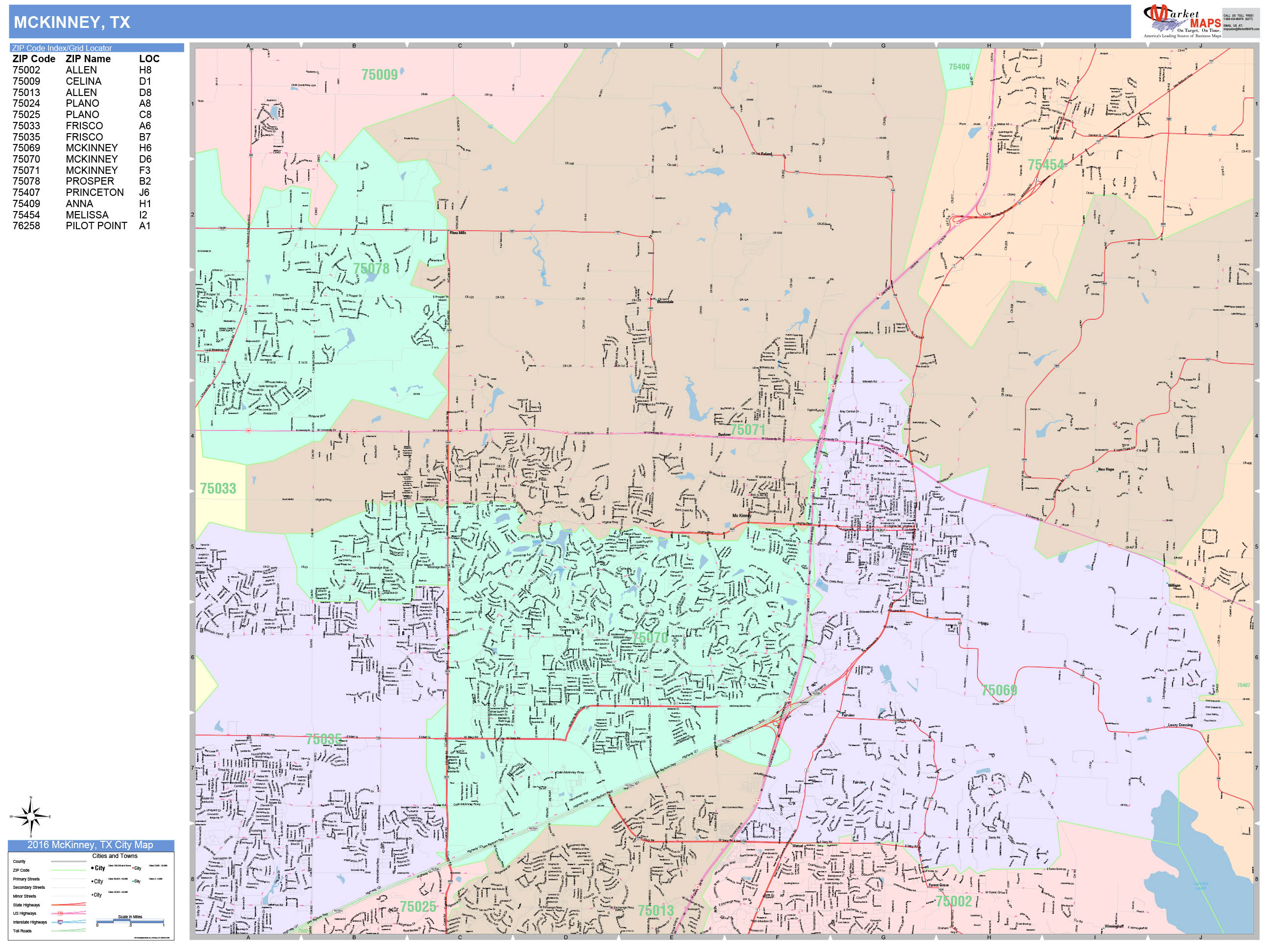 Mckinney Texas Zip Code Wall Map Red Line Style By Ma - vrogue.co