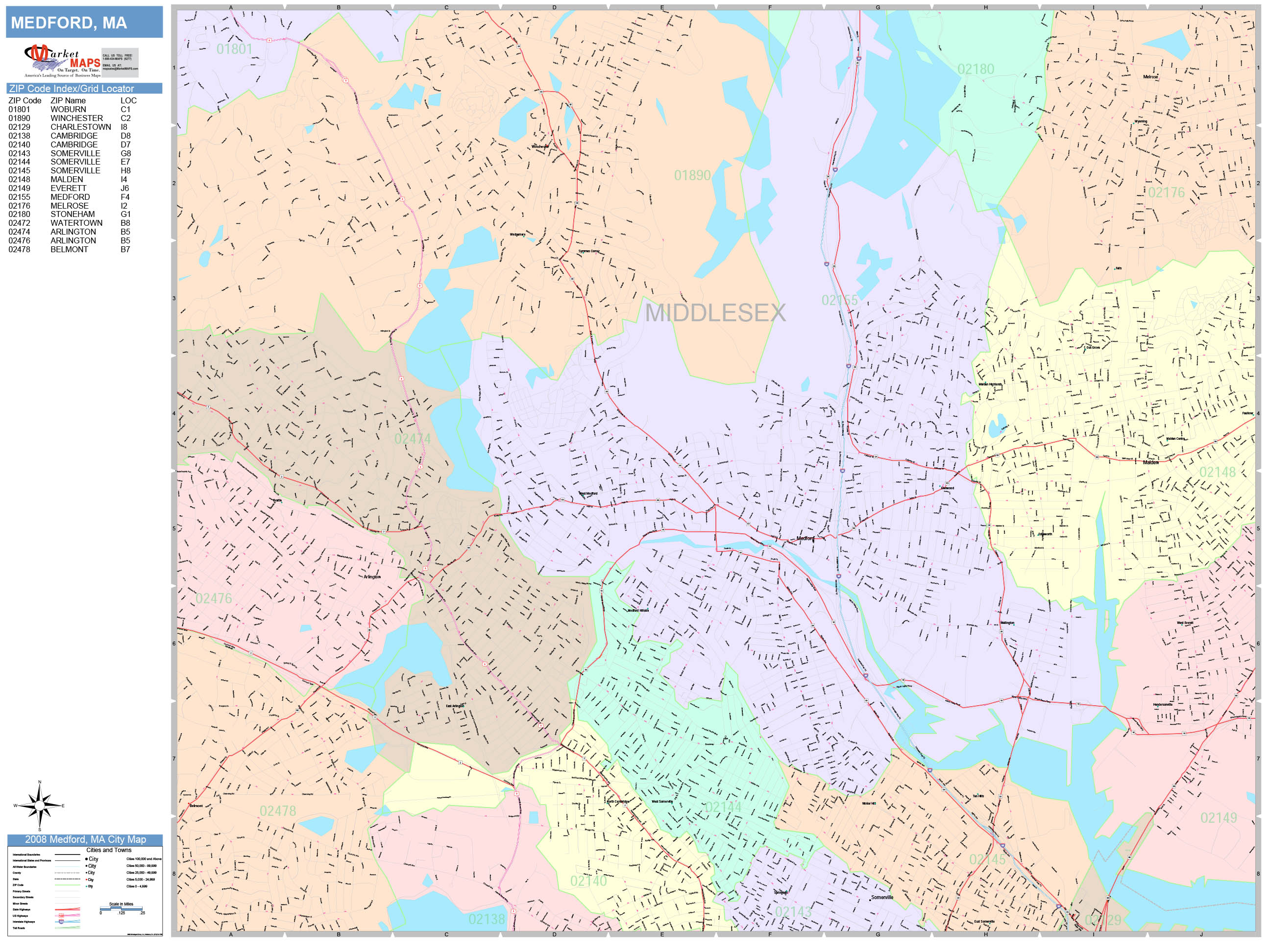 Medford Massachusetts Wall Map Premium Style By Marke vrogue.co