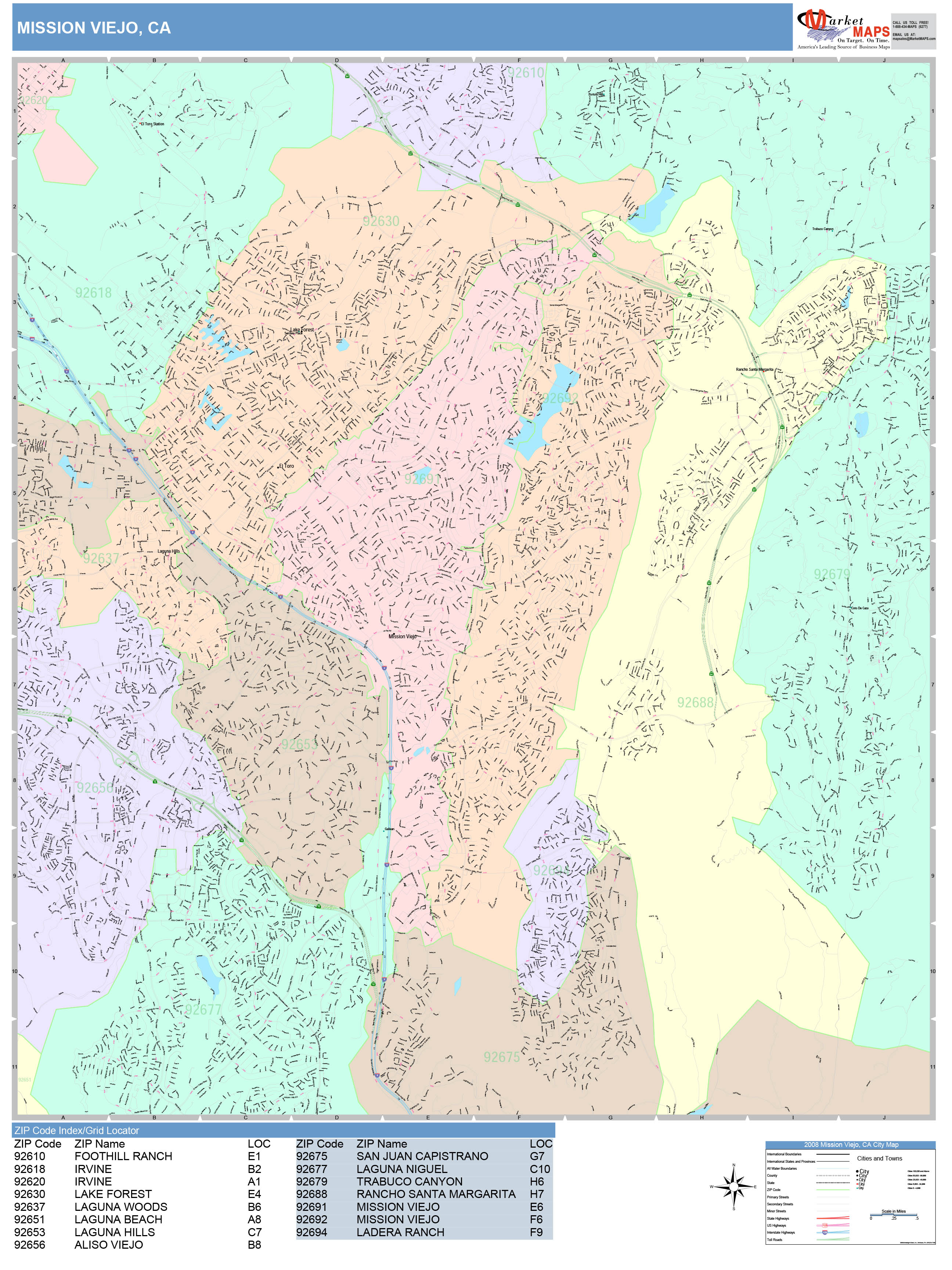 Mission Viejo California Wall Map (Color Cast Style) by MarketMAPS