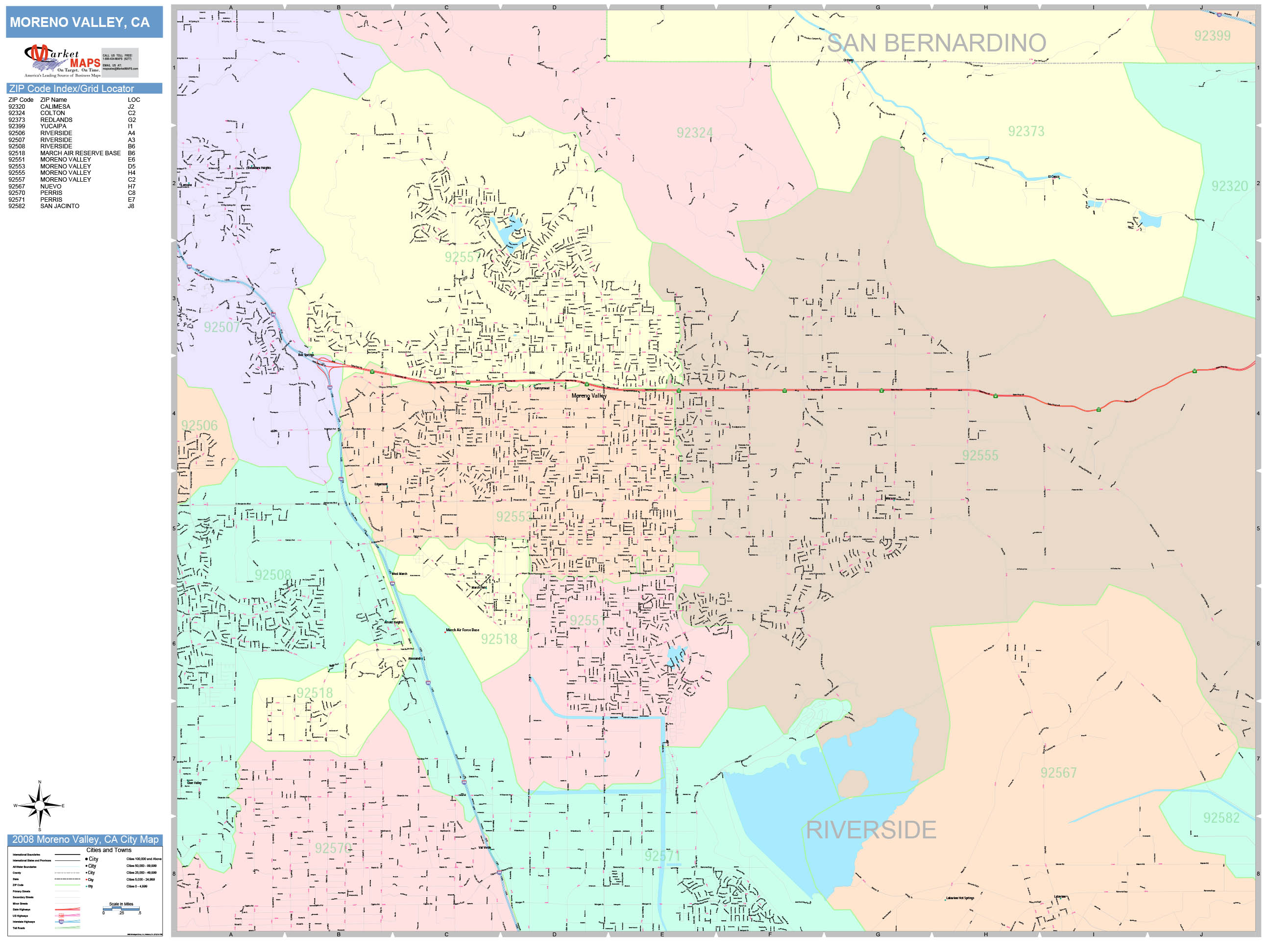 Moreno Valley California Wall Map (Color Cast Style) by MarketMAPS