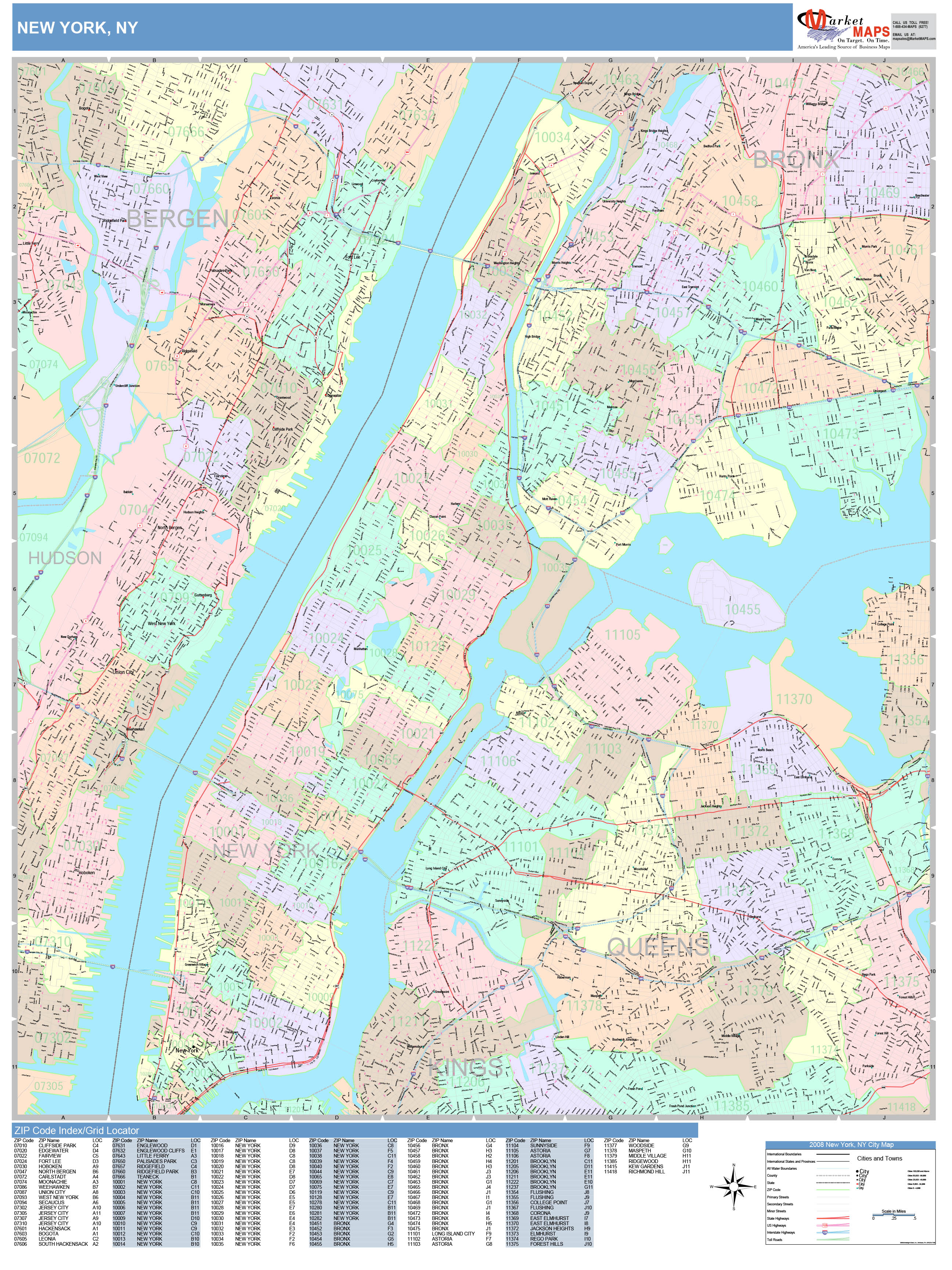 New York New York Wall Map (Color Cast Style) by MarketMAPS MapSales