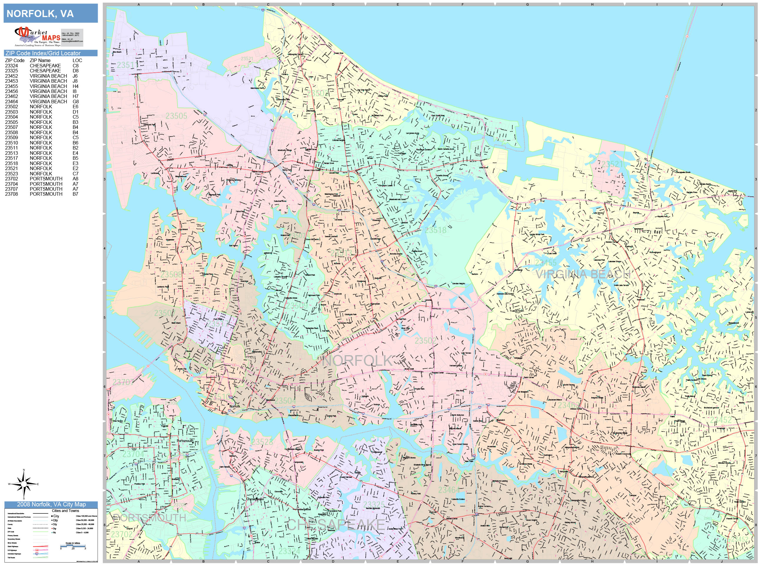 Norfolk Virginia Wall Map (Color Cast Style) by MarketMAPS - MapSales.com