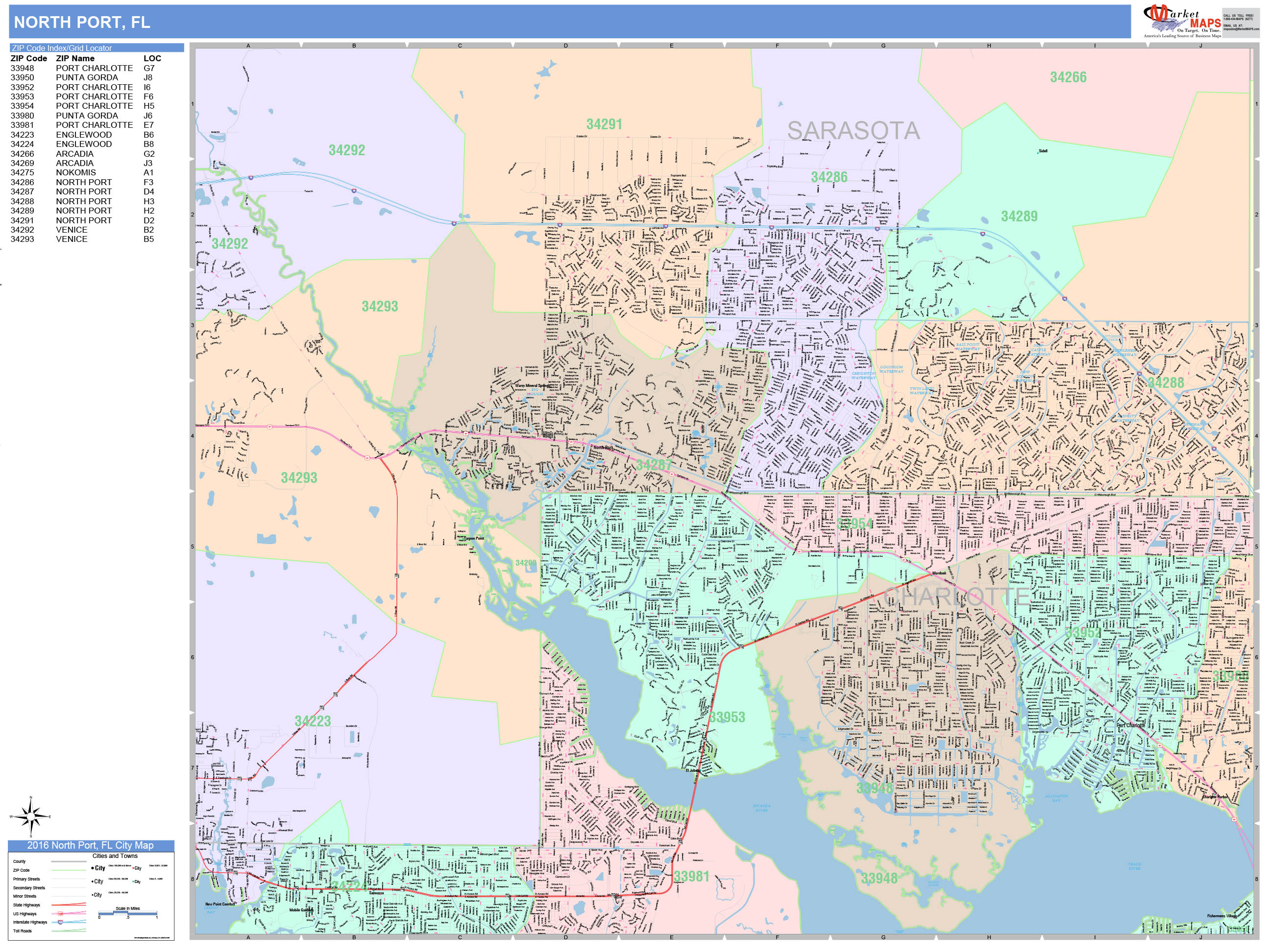 North Port Florida Wall Map (Color Cast Style) by MarketMAPS