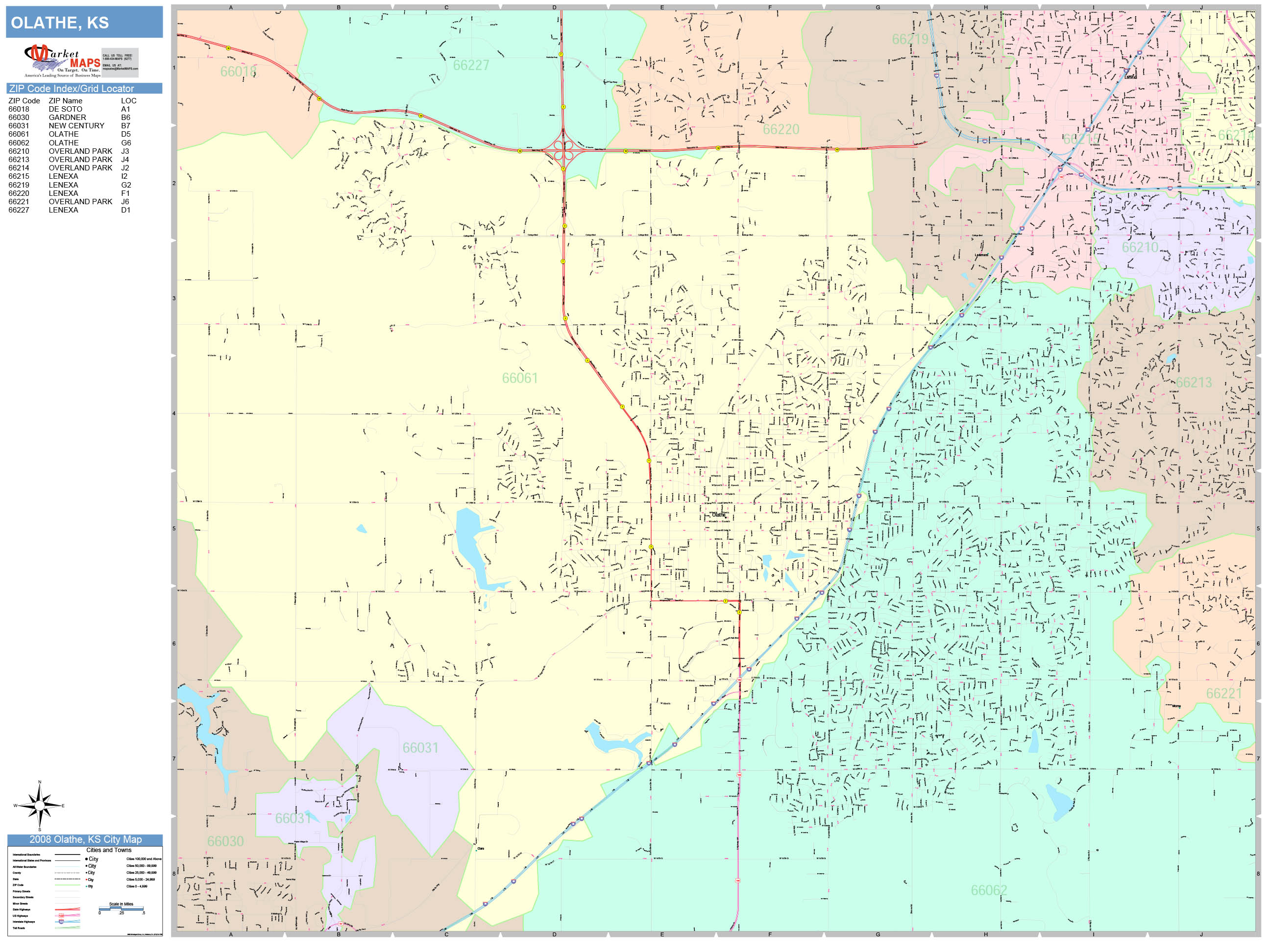 Olathe Kansas Wall Map (Color Cast Style) by MarketMAPS MapSales