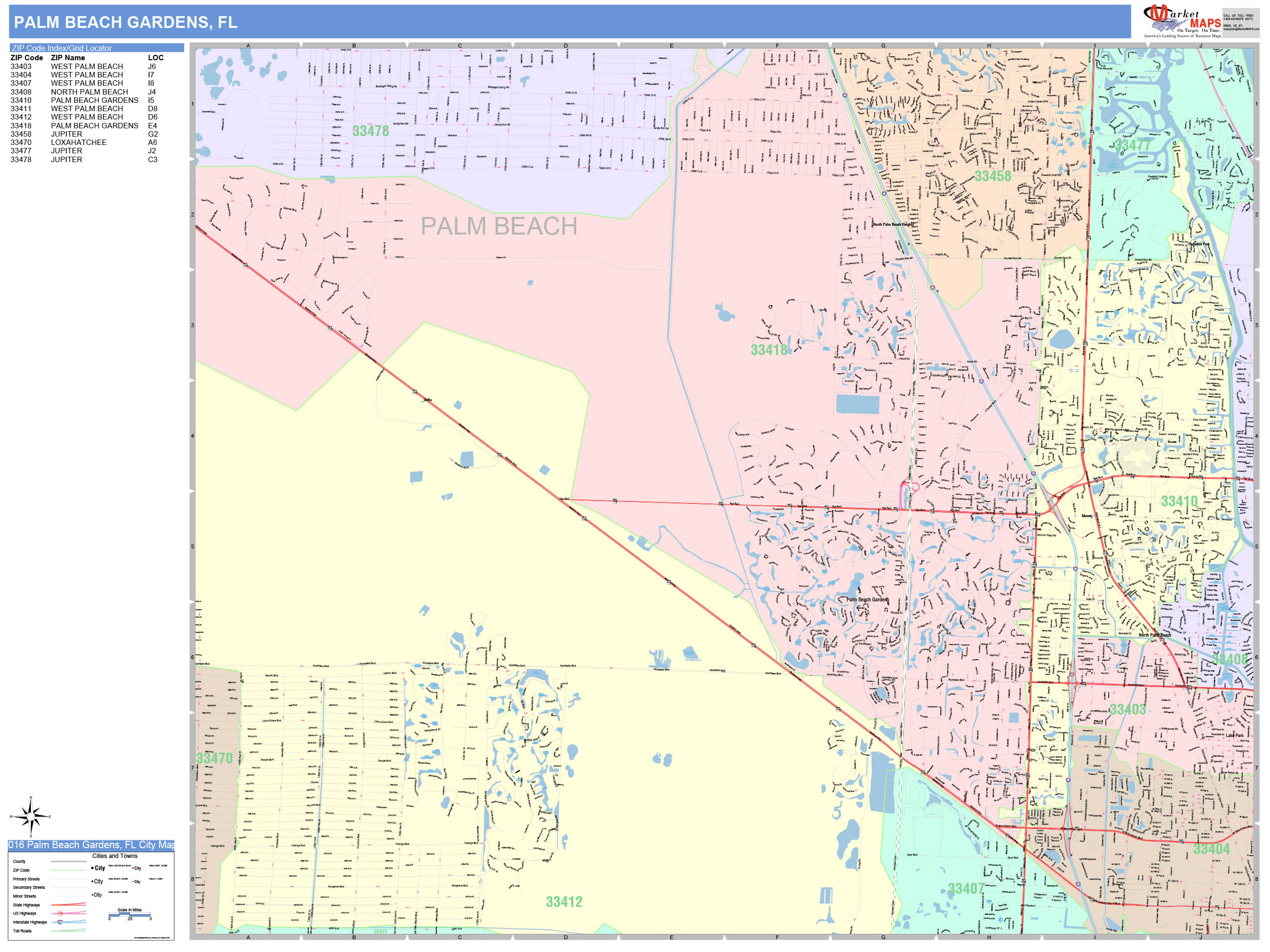 Palm Beach Gardens Florida Wall Map (Color Cast Style) by MarketMAPS