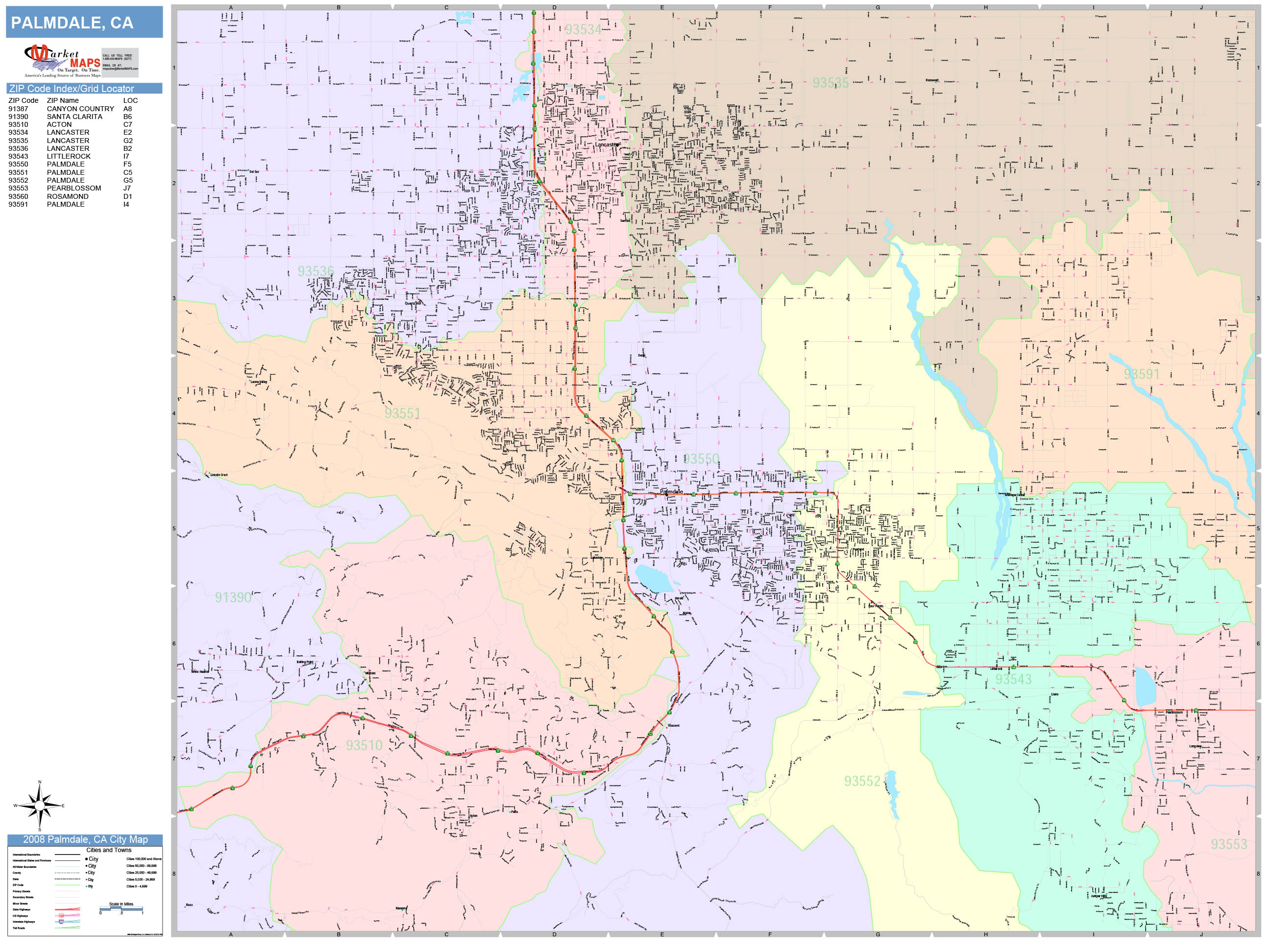 Palmdale California Wall Map (Color Cast Style) by MarketMAPS